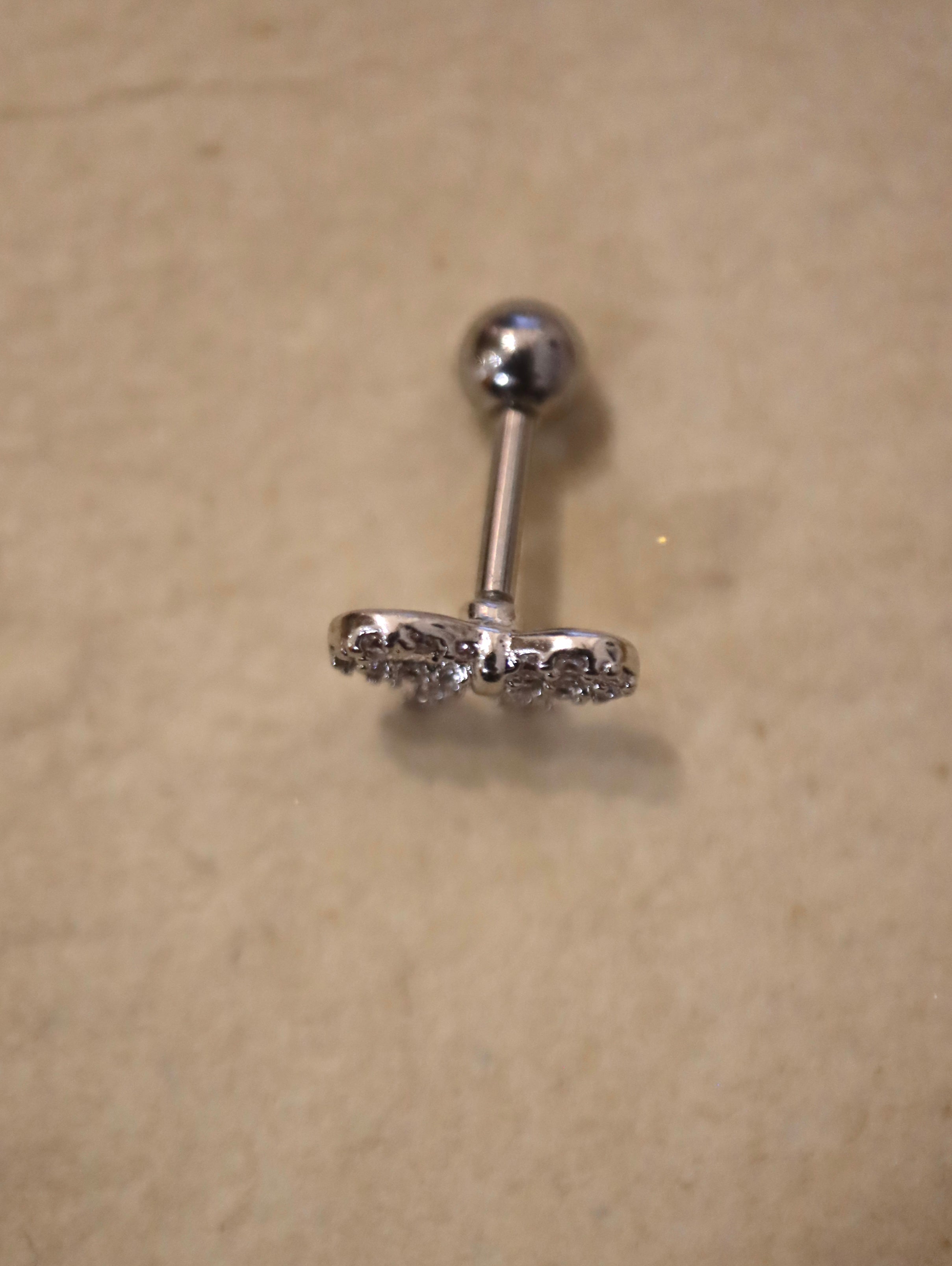 Ribbon cz stud piercing earring (1pc)