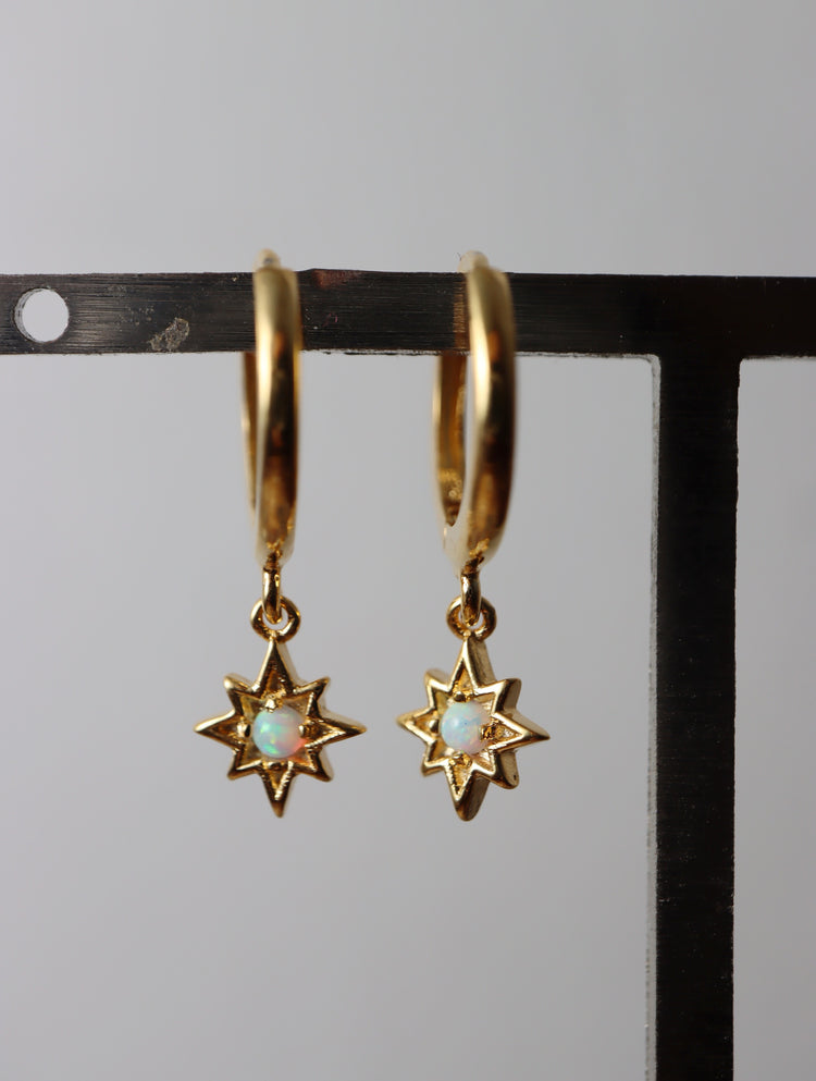 Starburst opal 925 Silver hinged hoop earrings