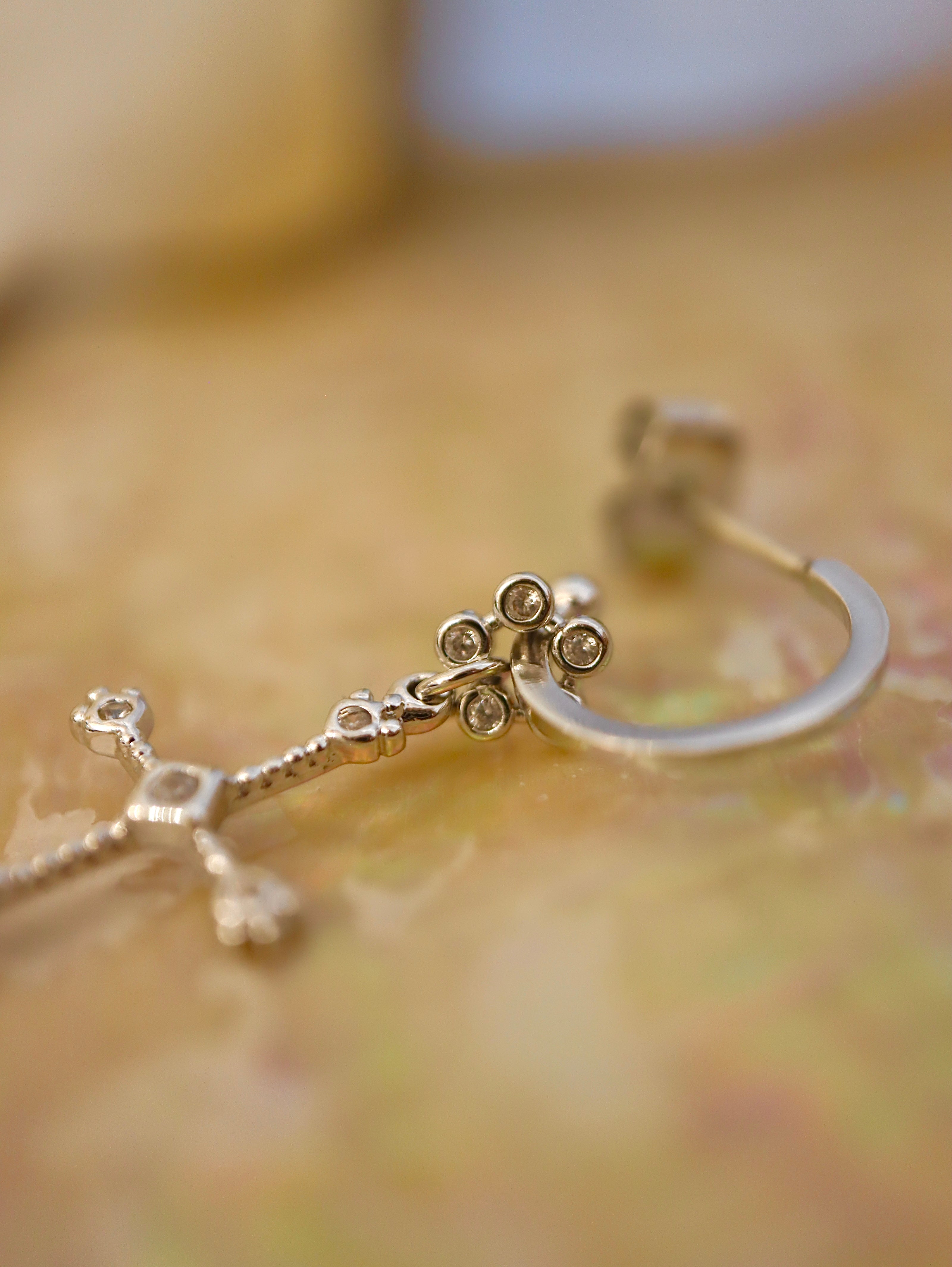 Drop cz cross brass earrings