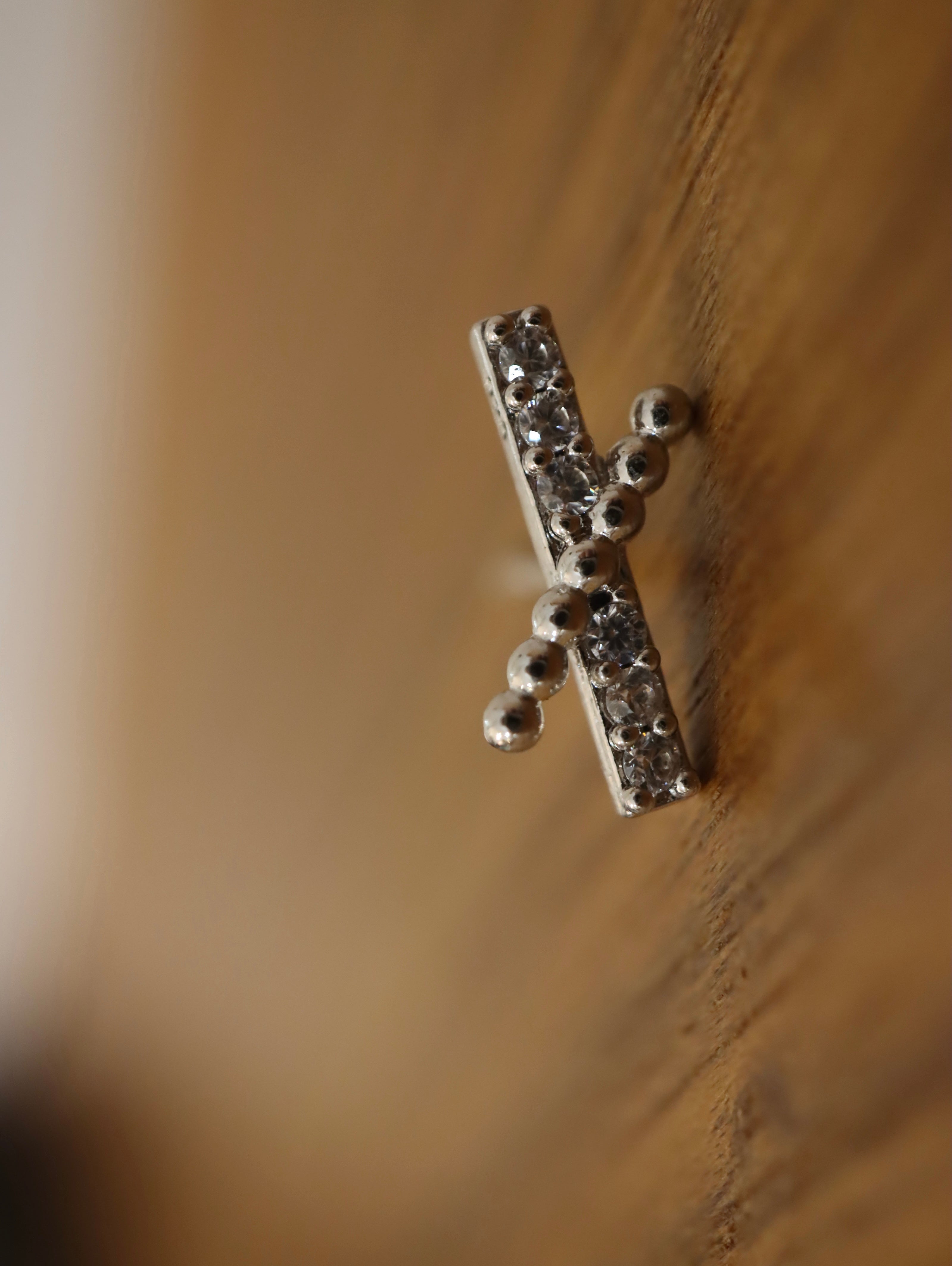 Cross CZ 925 Silver stud piercing earring (1pc)