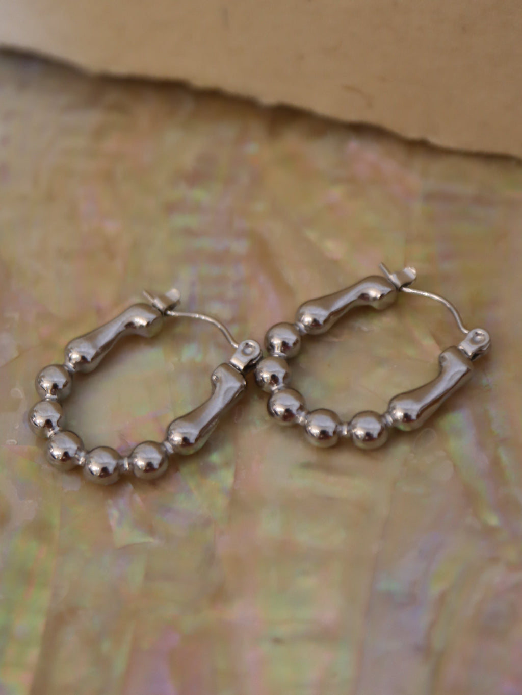 Stainless steel bead hoop earrings