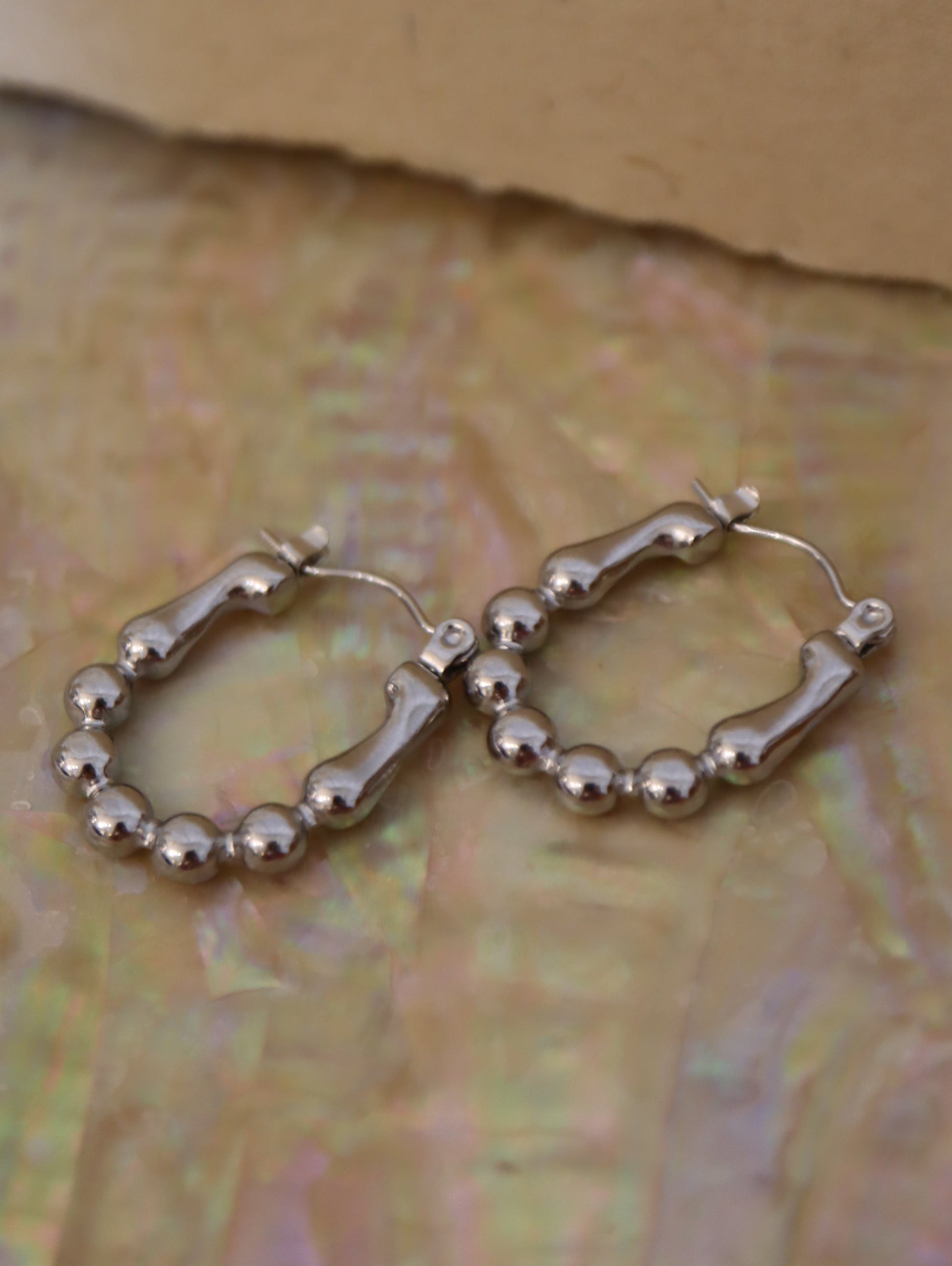 Stainless steel bead hoop earrings