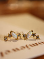 Opal Marquise & CZ Cluster Stud Earrings
