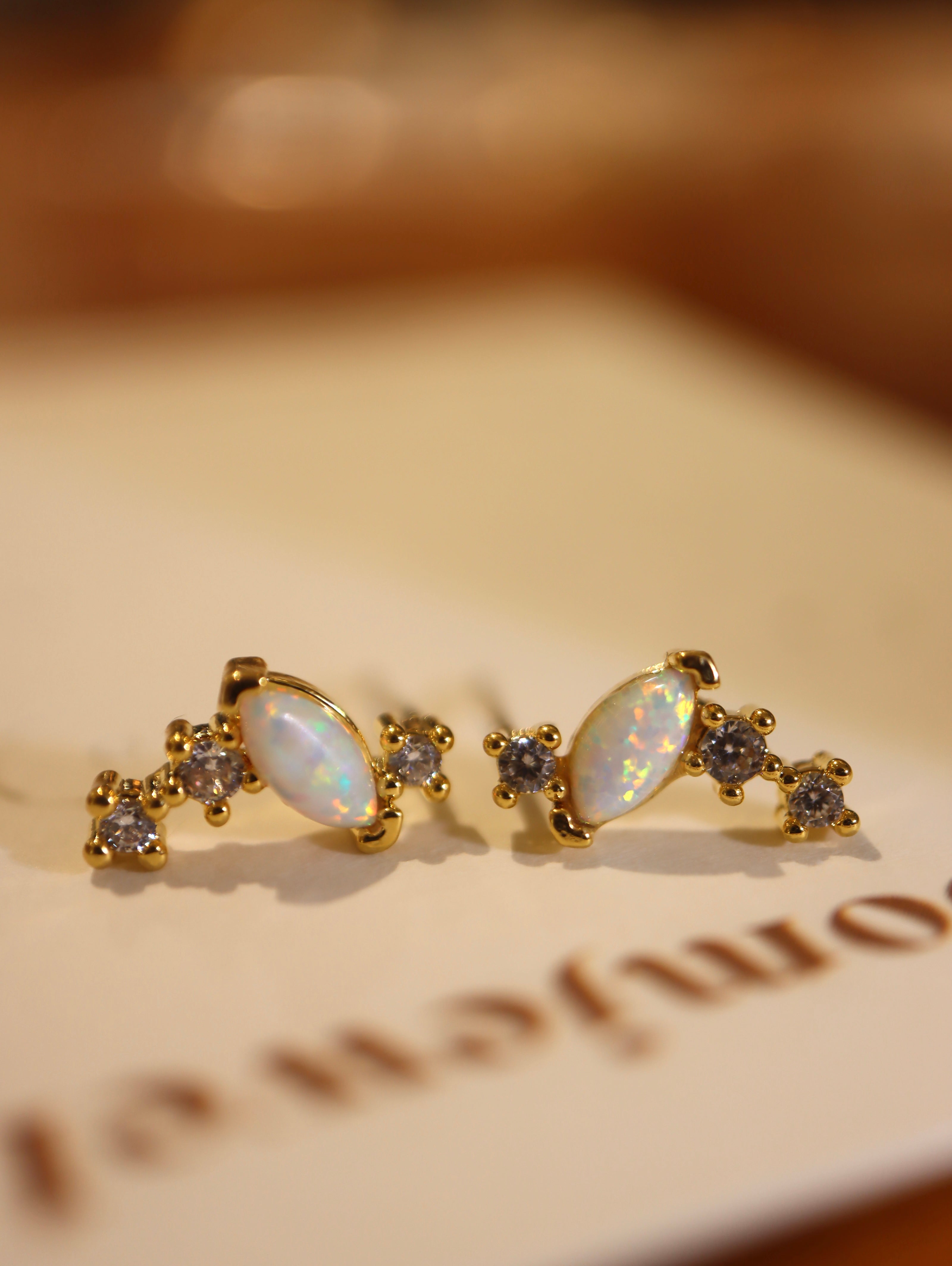 Opal Marquise & CZ Cluster Stud Earrings