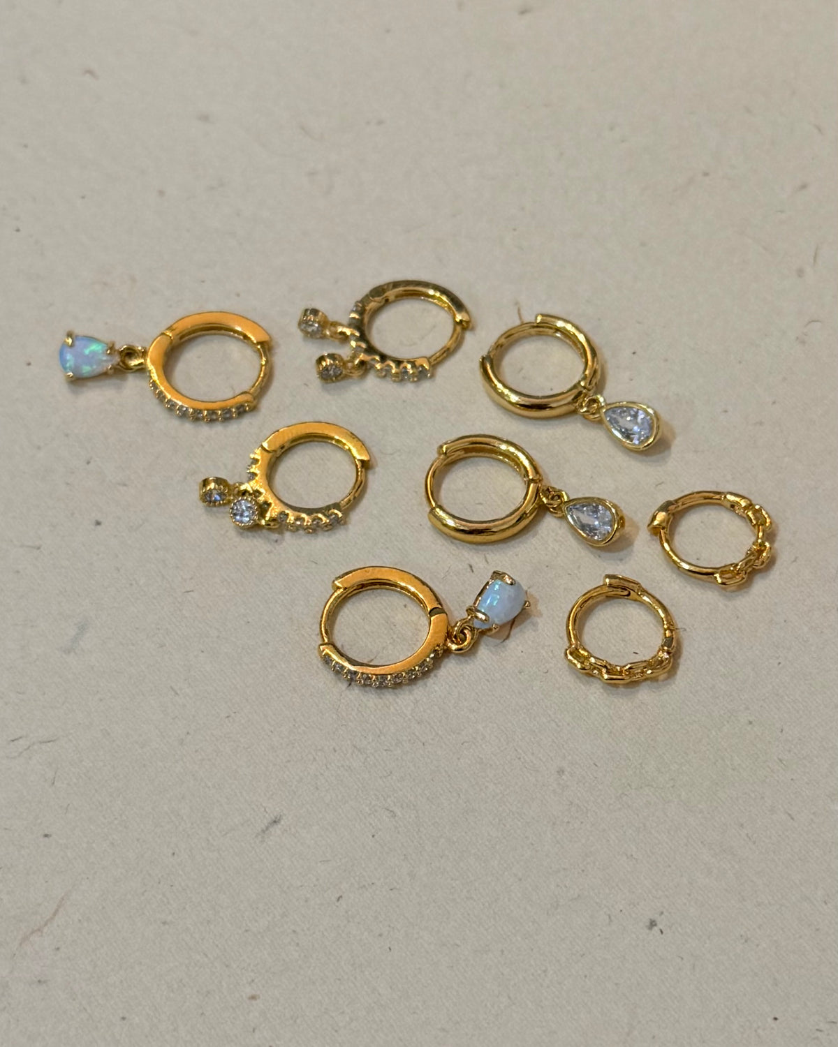 Opal cz S925 hinged hoop earrings