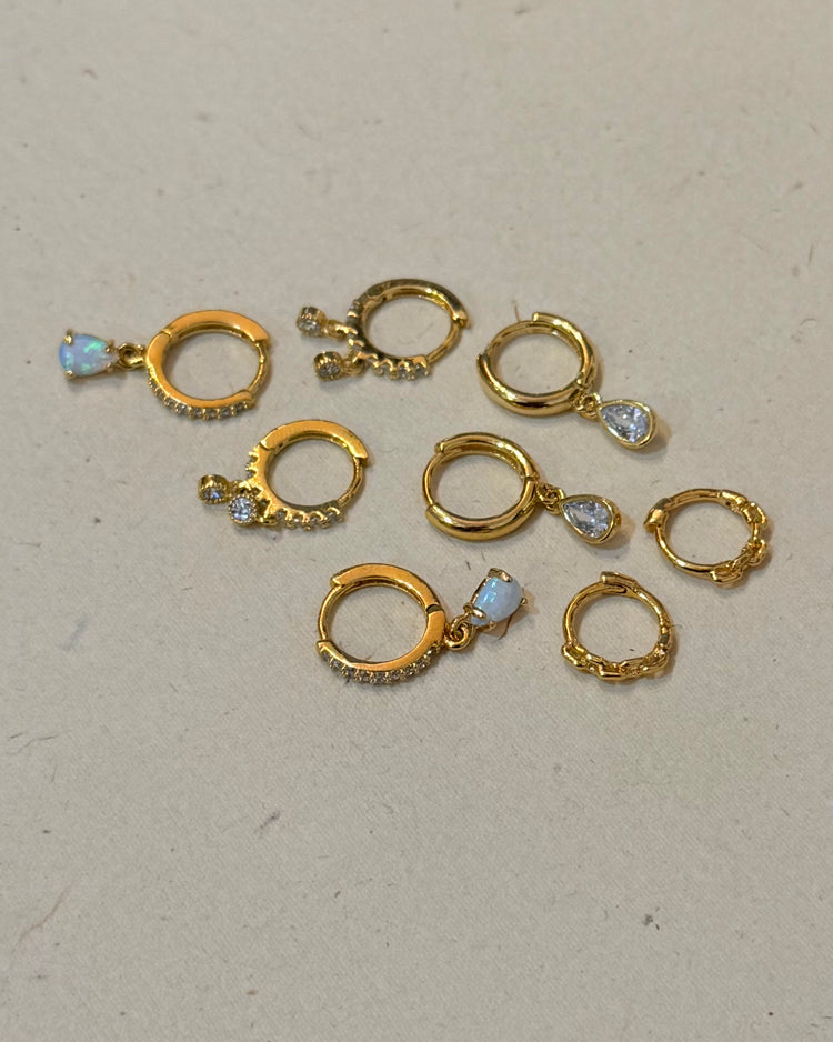 Opal cz S925 hinged hoop earrings