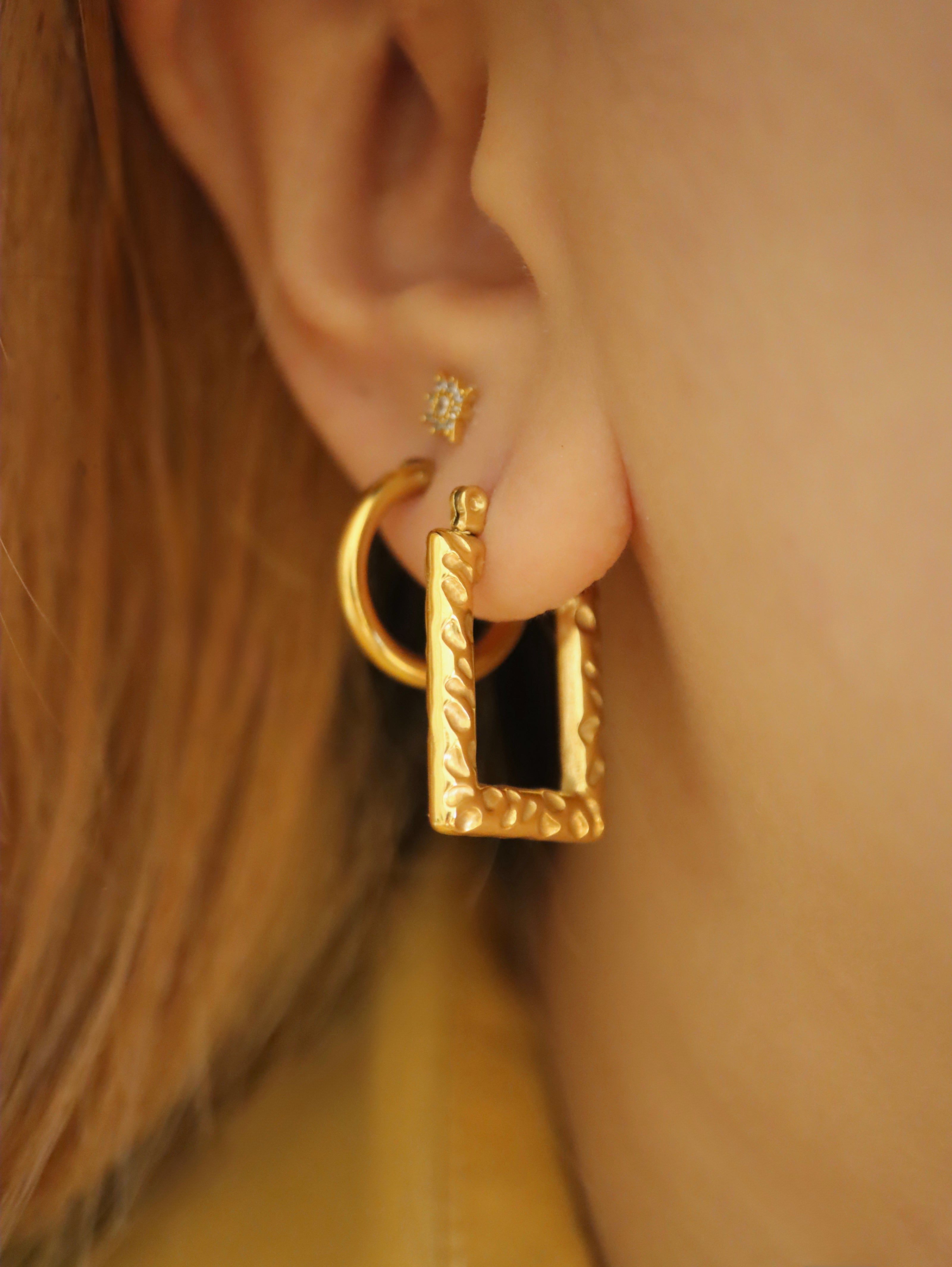 Textured frame stainless steel earrings