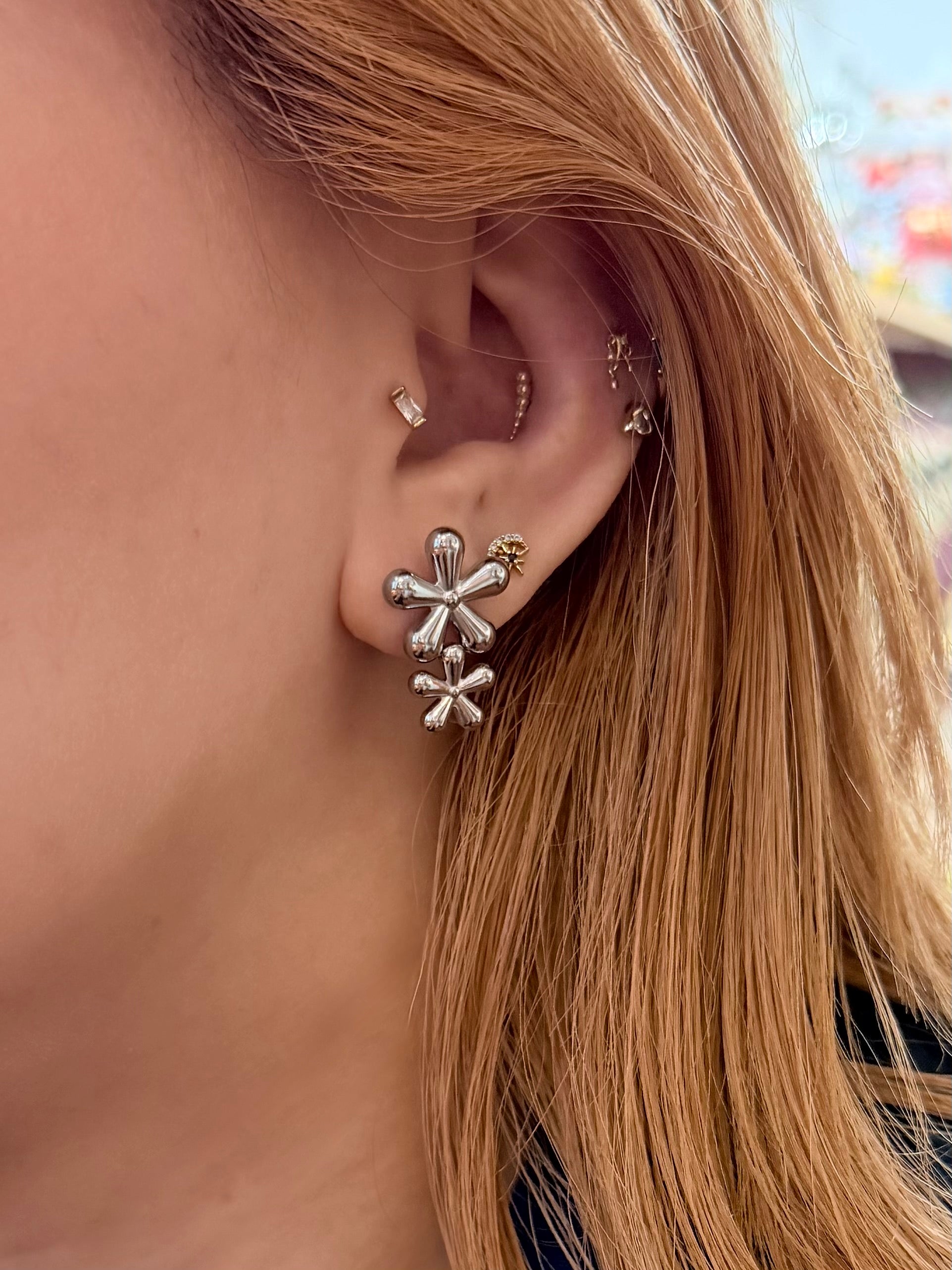 Bloom Double Flower Stud Stainless Steel Earrings