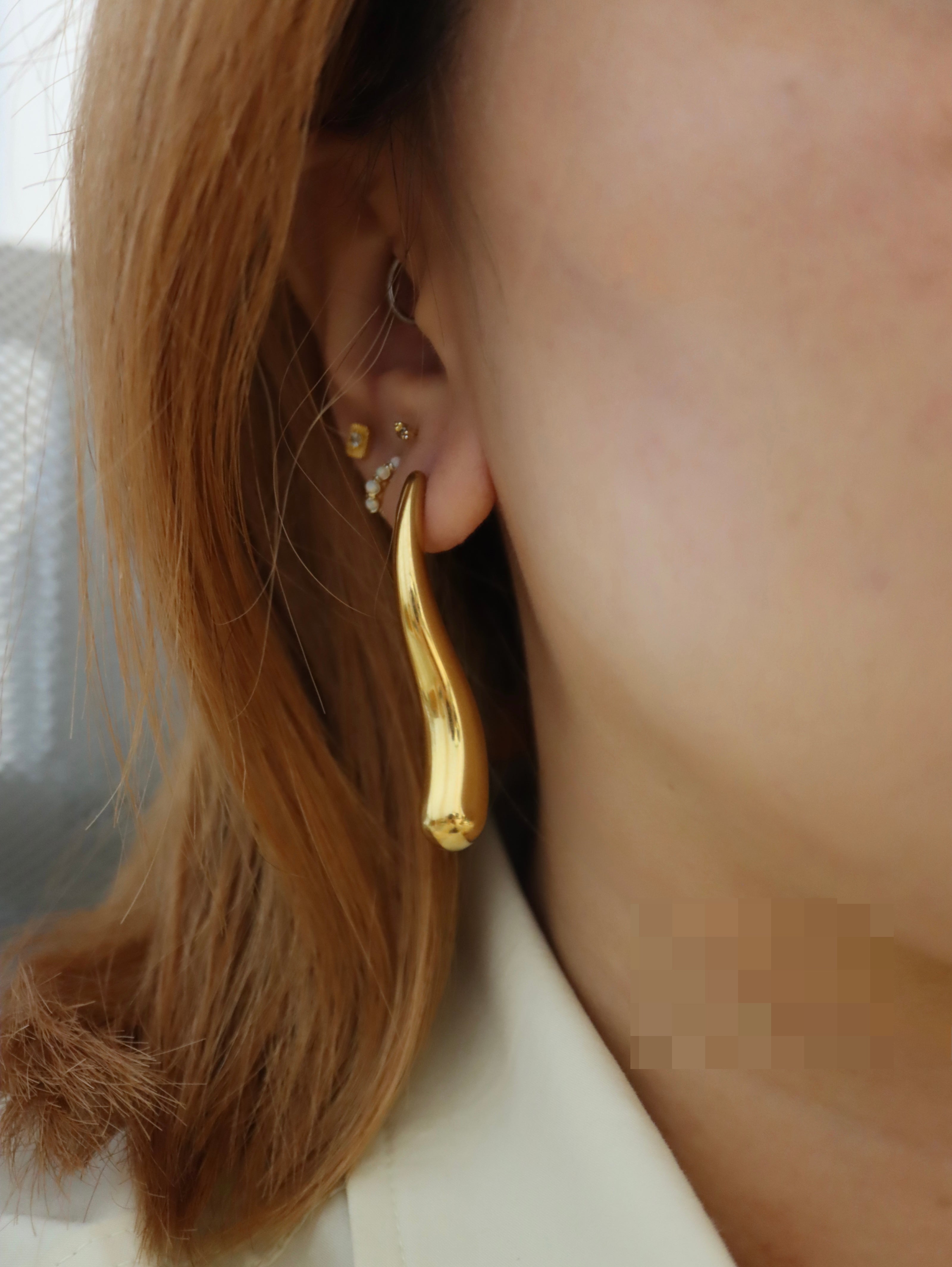 Wavy long drop stainless steel earrings