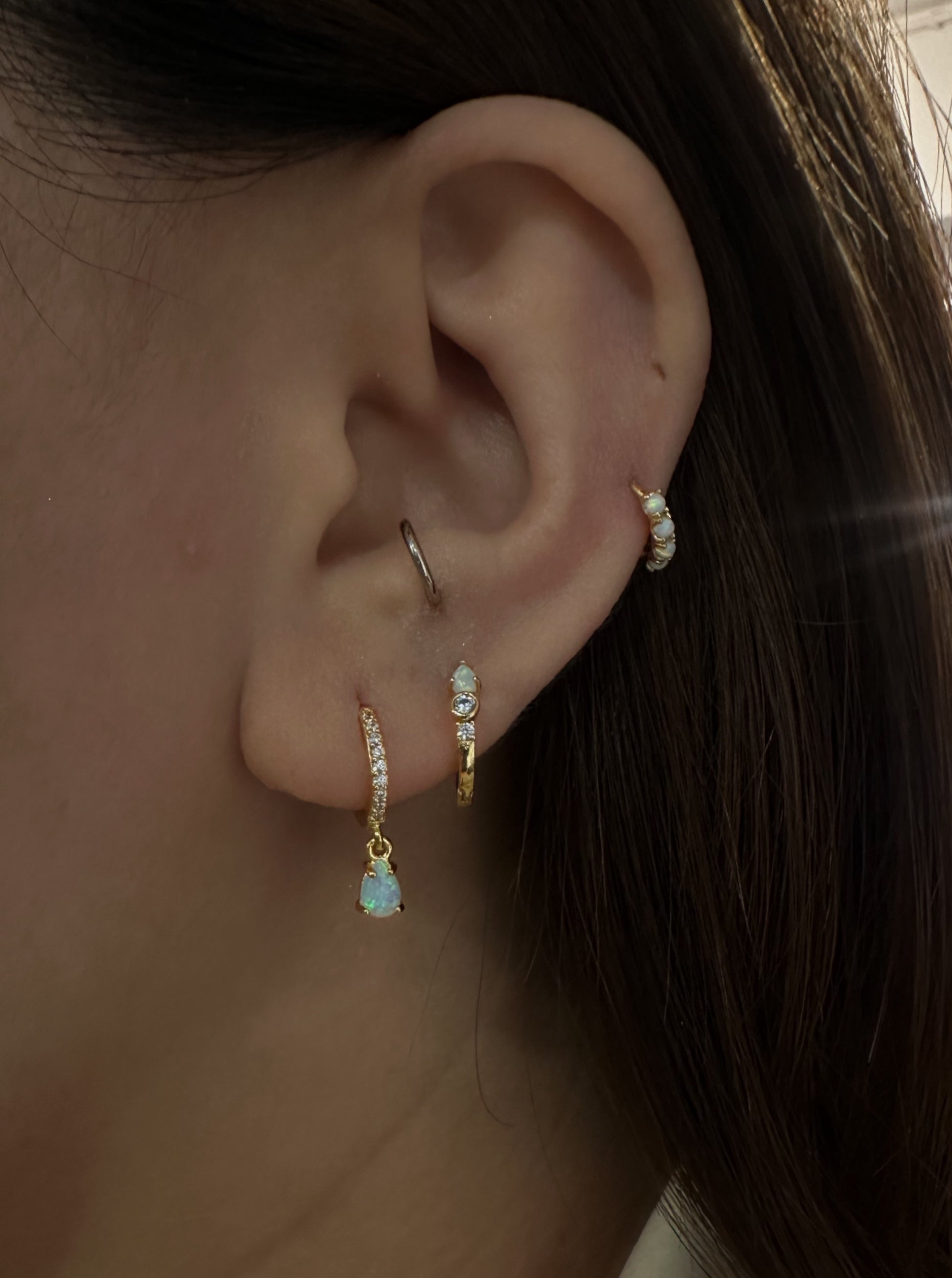 Opal cz S925 hinged hoop earrings