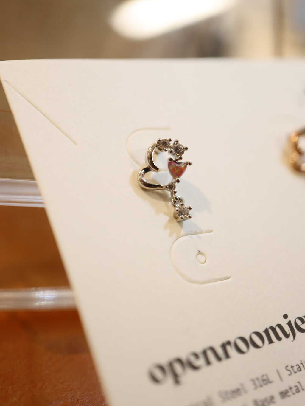 Drop cz heart surgical steel 316L stud piercing (1pc)