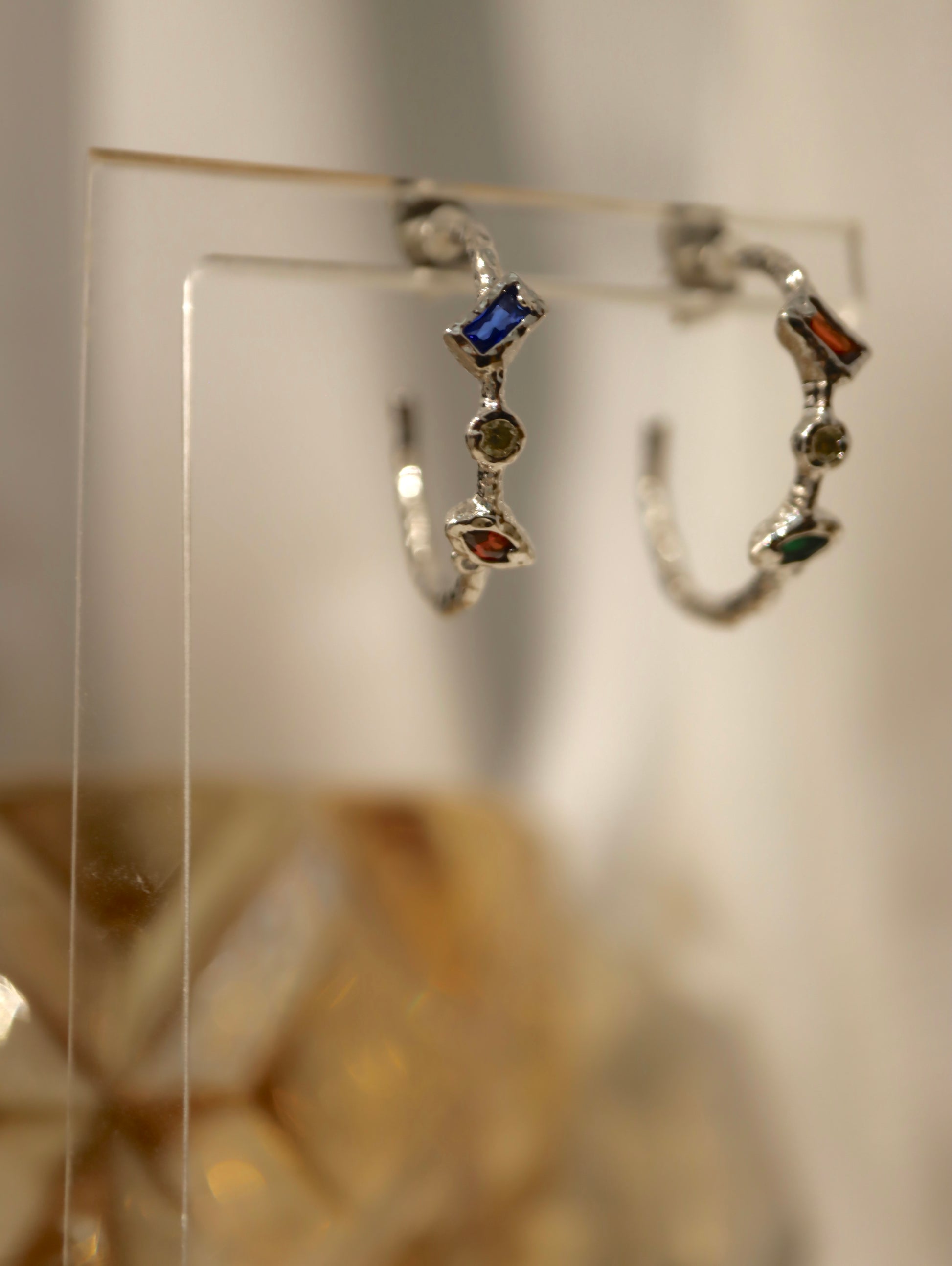 925 Silver multi-color cz hoop earrings