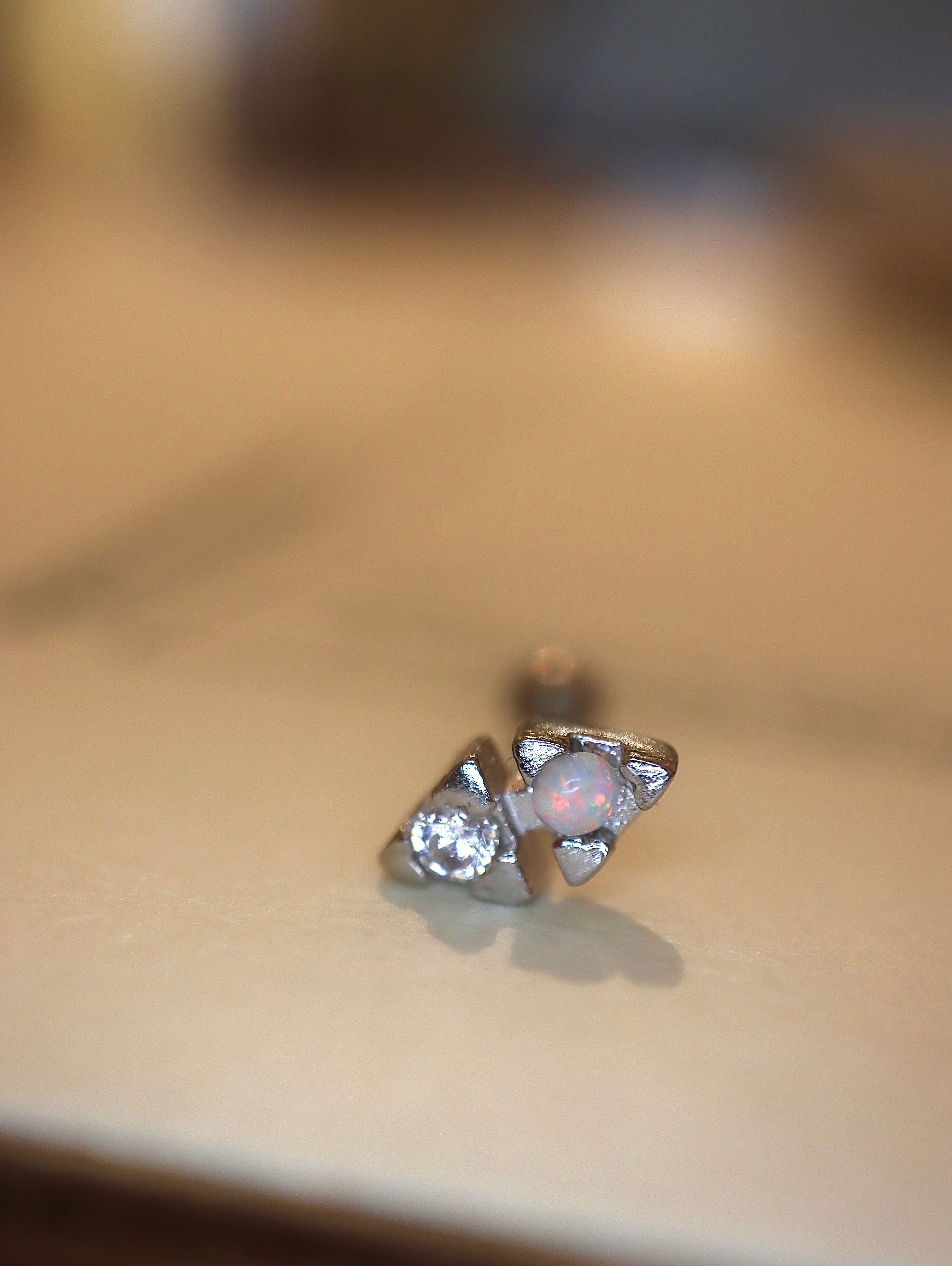 Dual-Stone Geometric Piercing 925 silver Stud Earring (1pc)