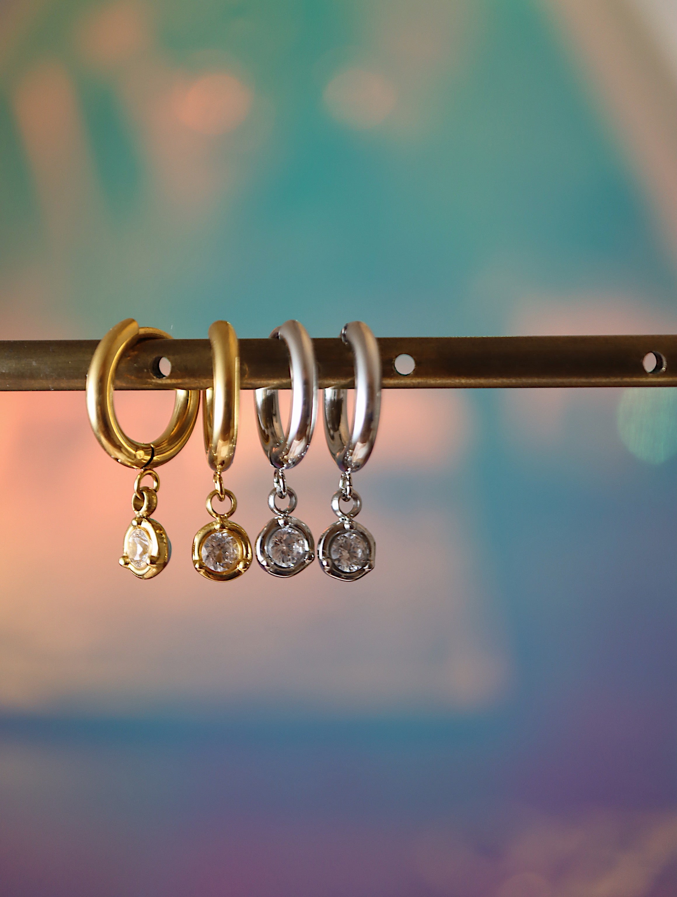 Drop round cz stainless steel earrings