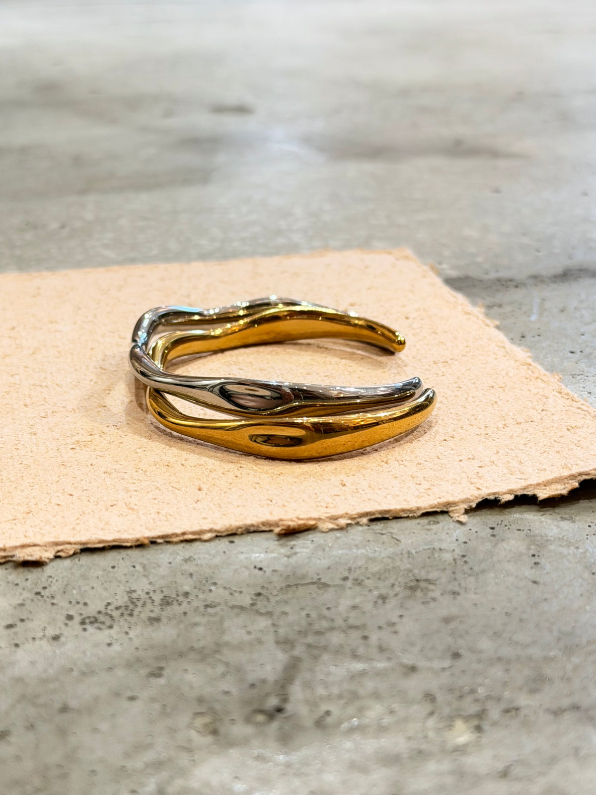 Wave Stainless Steel Open Bangle Cuff