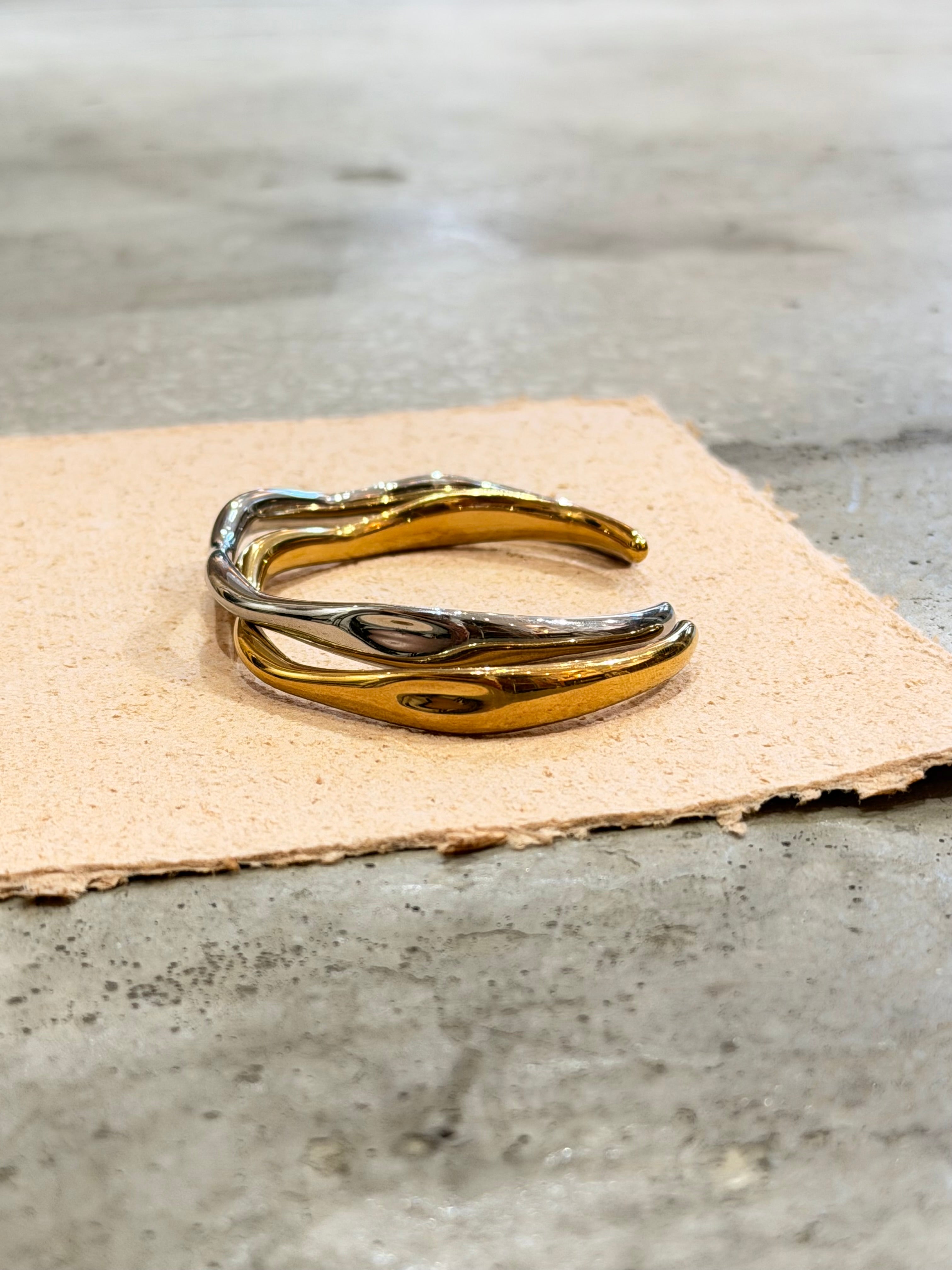 Wave Stainless Steel Open Bangle Cuff