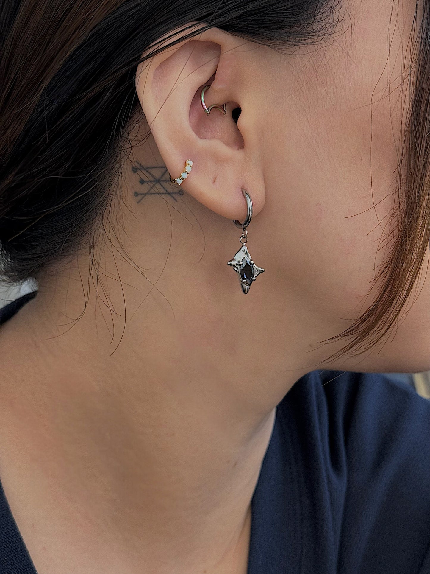 Surgical steel drop black cz earrings