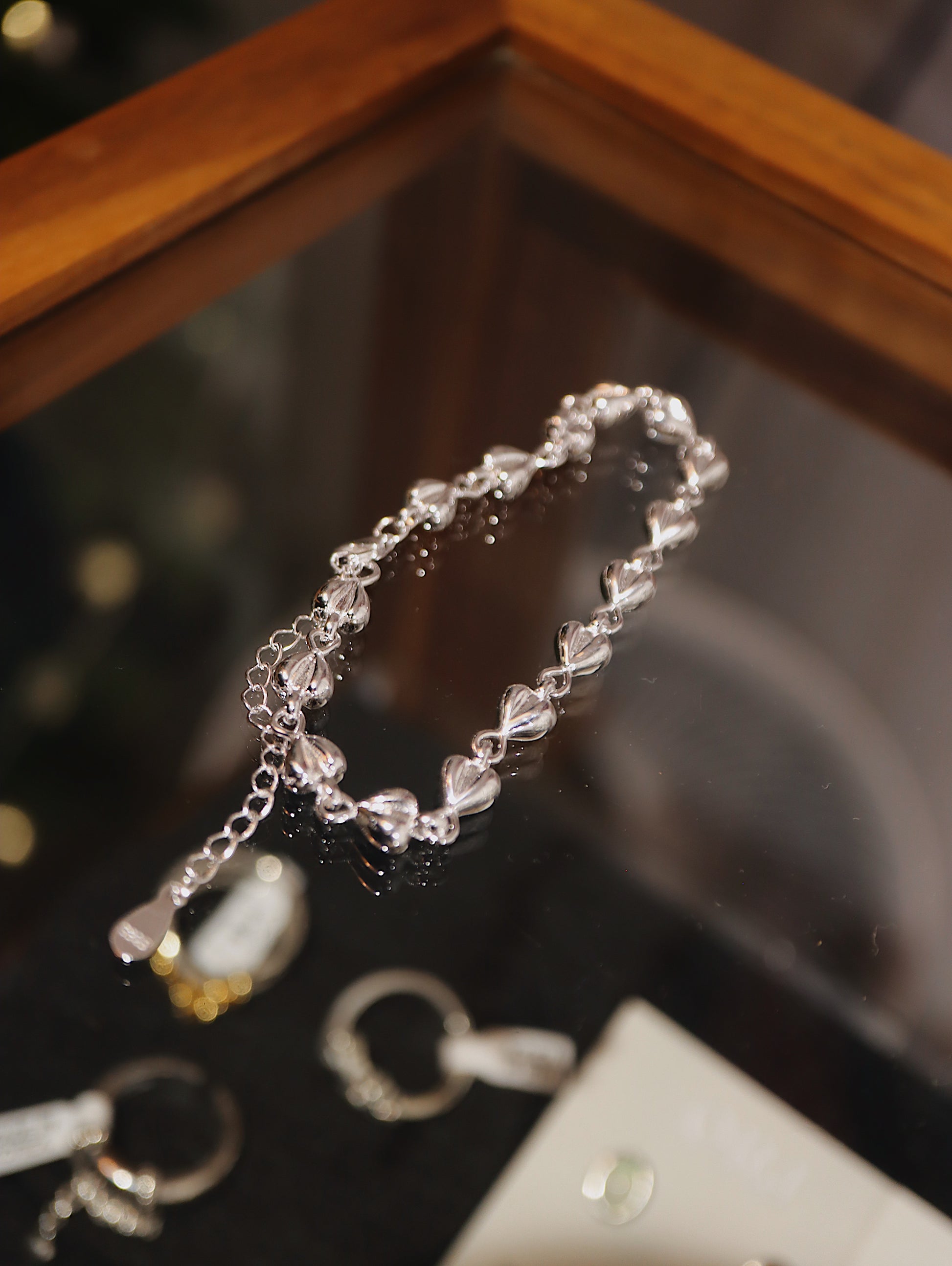 925 Sterling Silver Puffed Heart Chain Bracelet