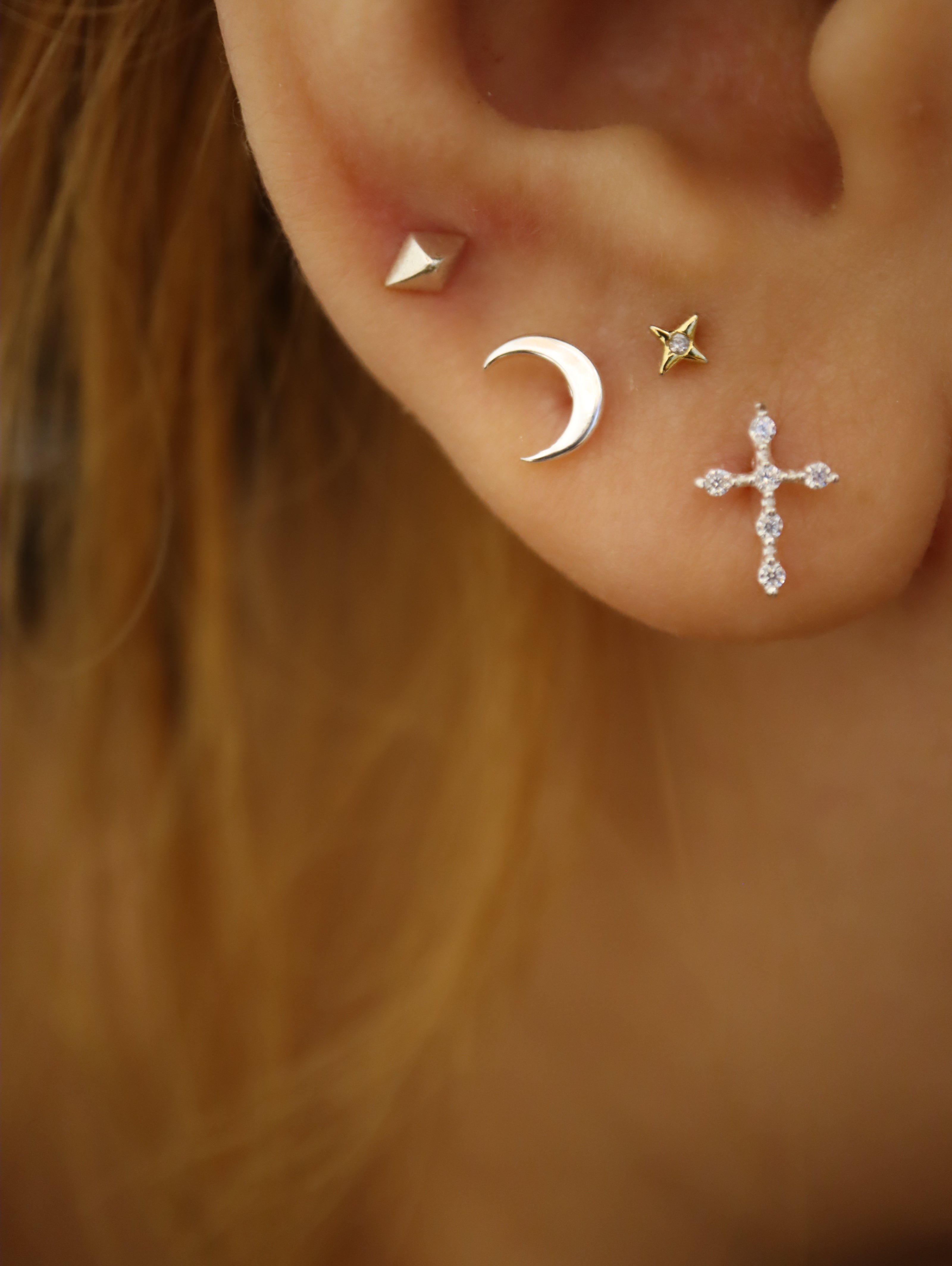 Cross cz 925 silver piercing earring (1pc)
