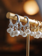 Triple pearl brass earrings
