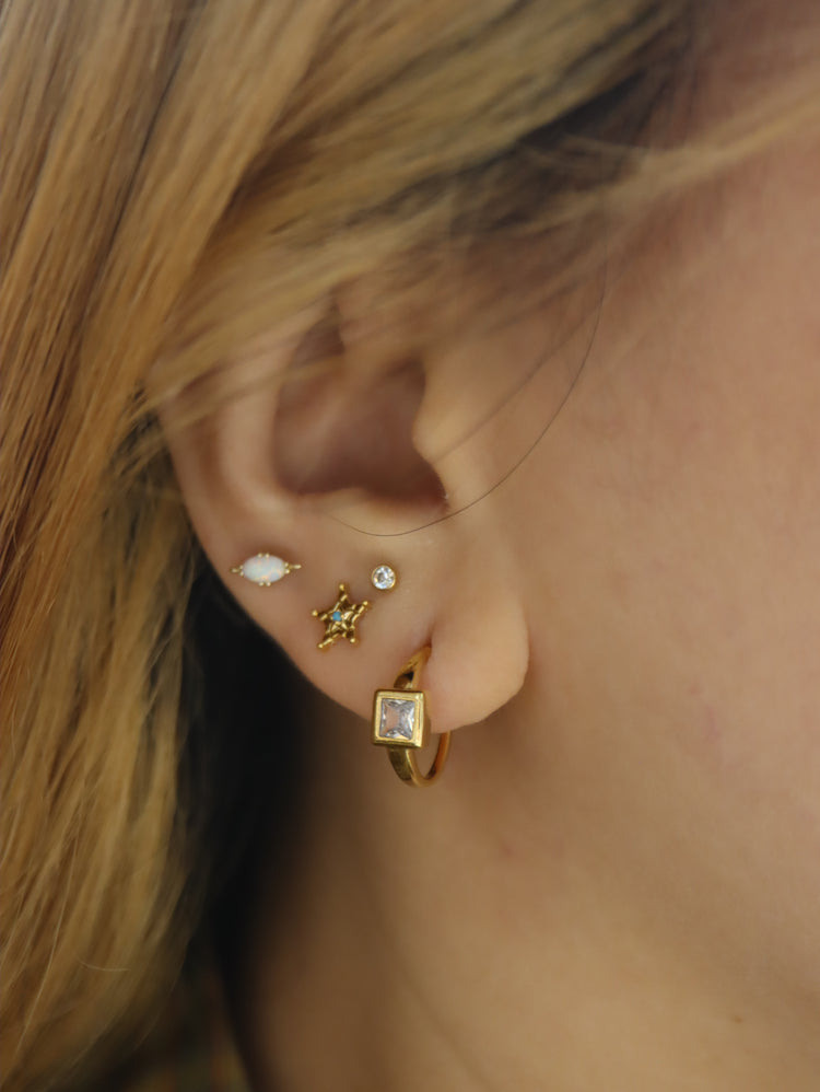 Square hoop cz brass earrings