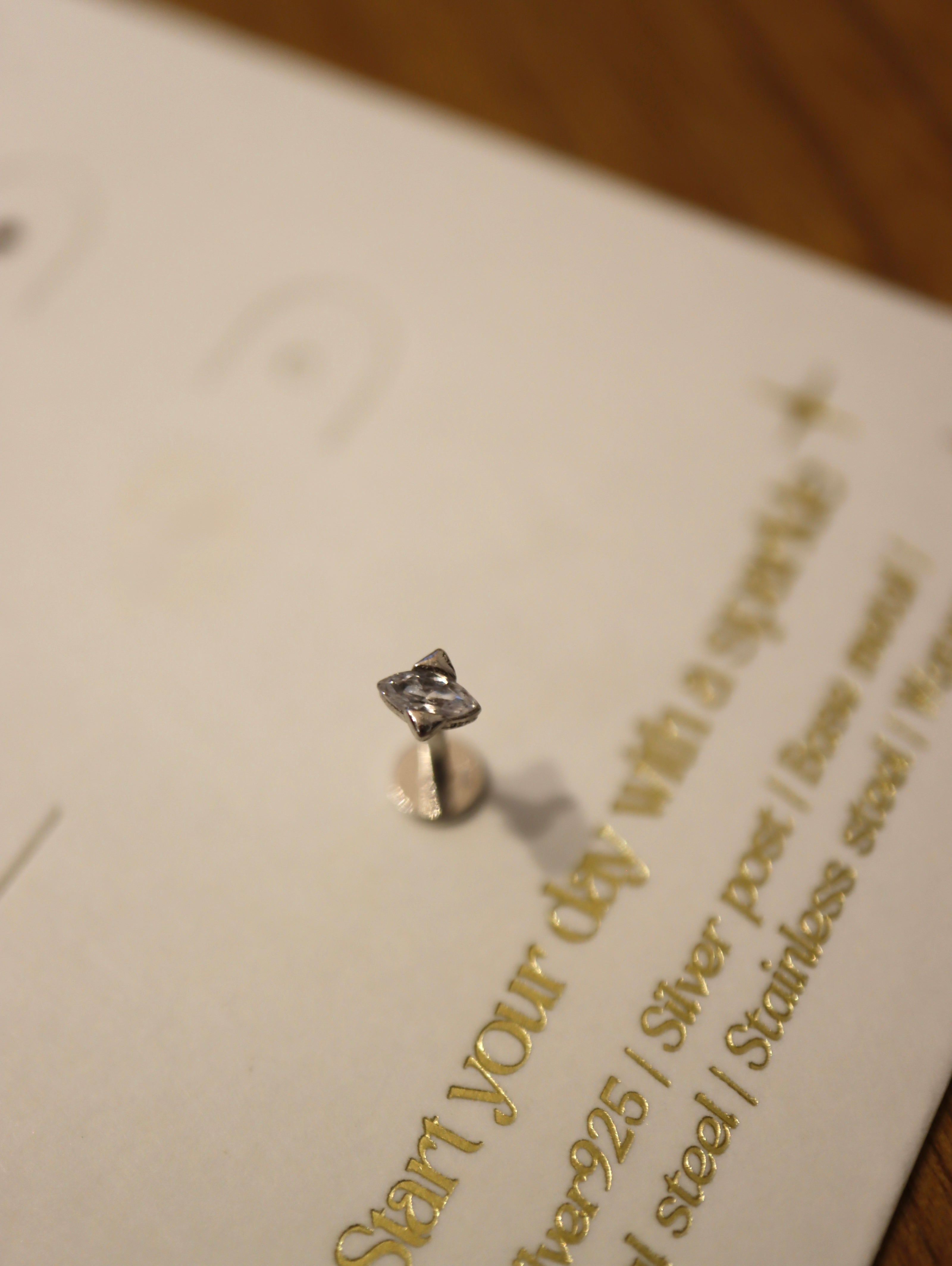 Mini stud cz flat back 925 silver piercing (1pc)