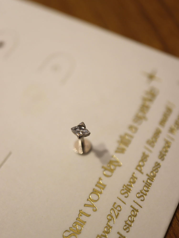 Mini stud cz flat back 925 silver piercing (1pc)