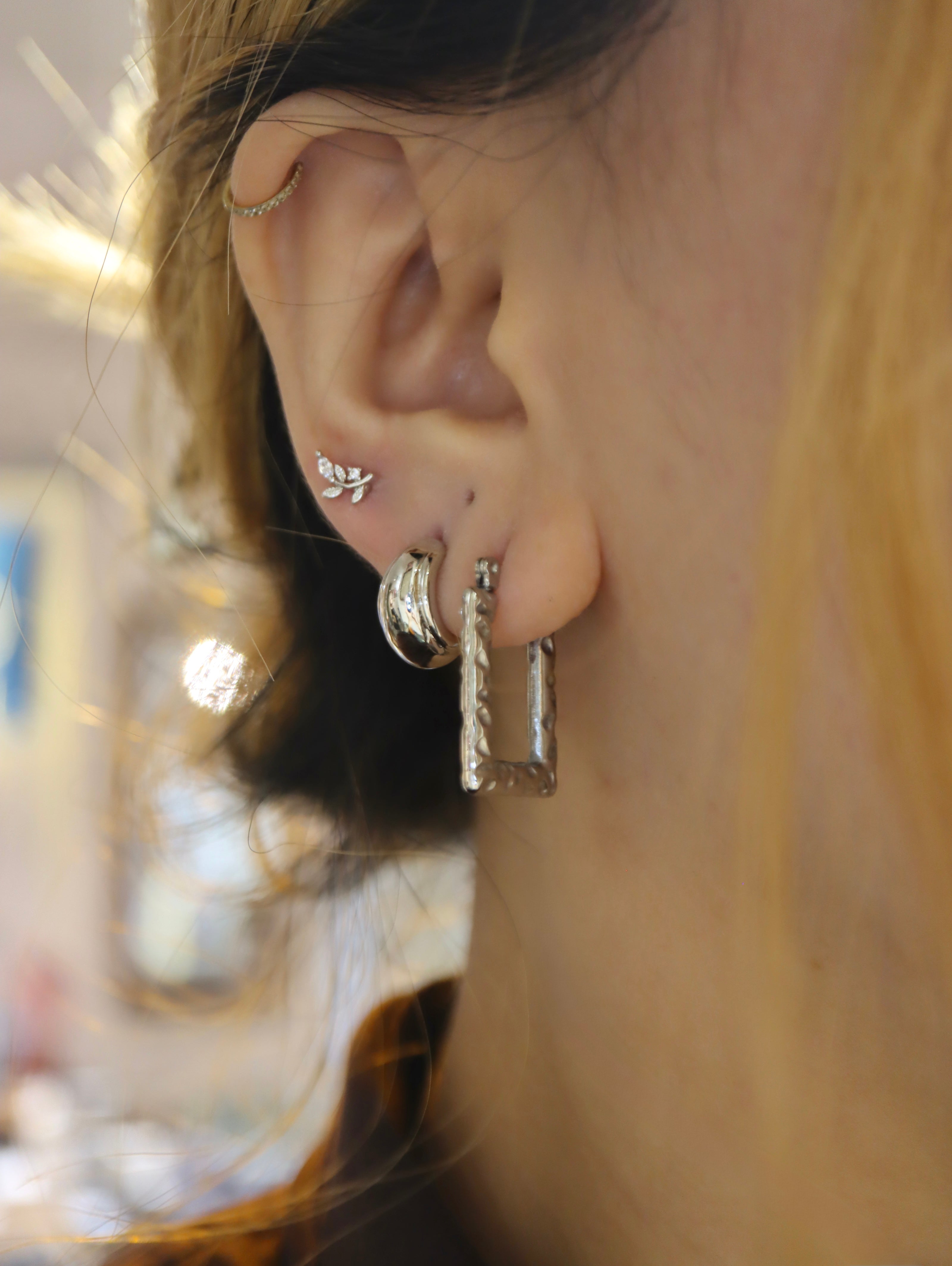 Textured frame stainless steel earrings