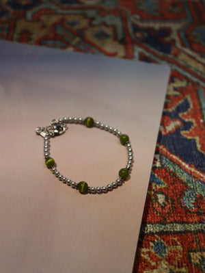 Cat’s eye stone bead stainless steel bracelet