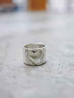 Handcrafted Hollow heart band  925 silver pinky / midi ring