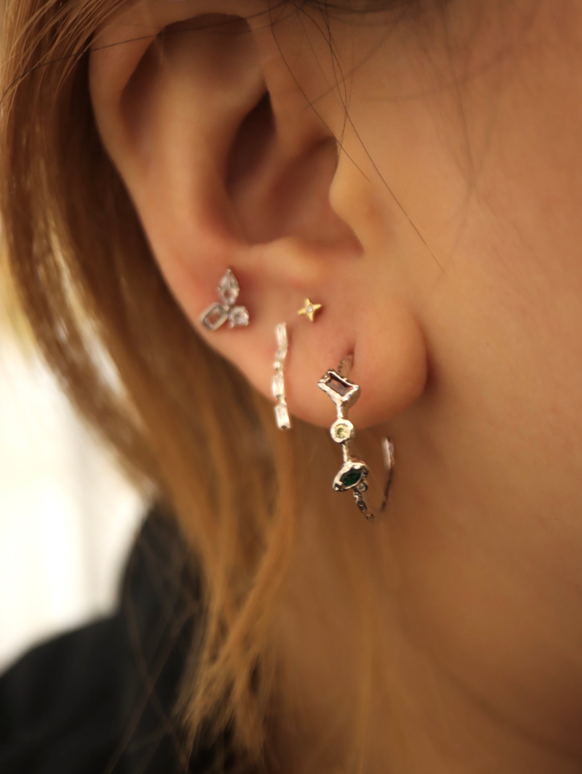 925 Silver multi-color cz hoop earrings