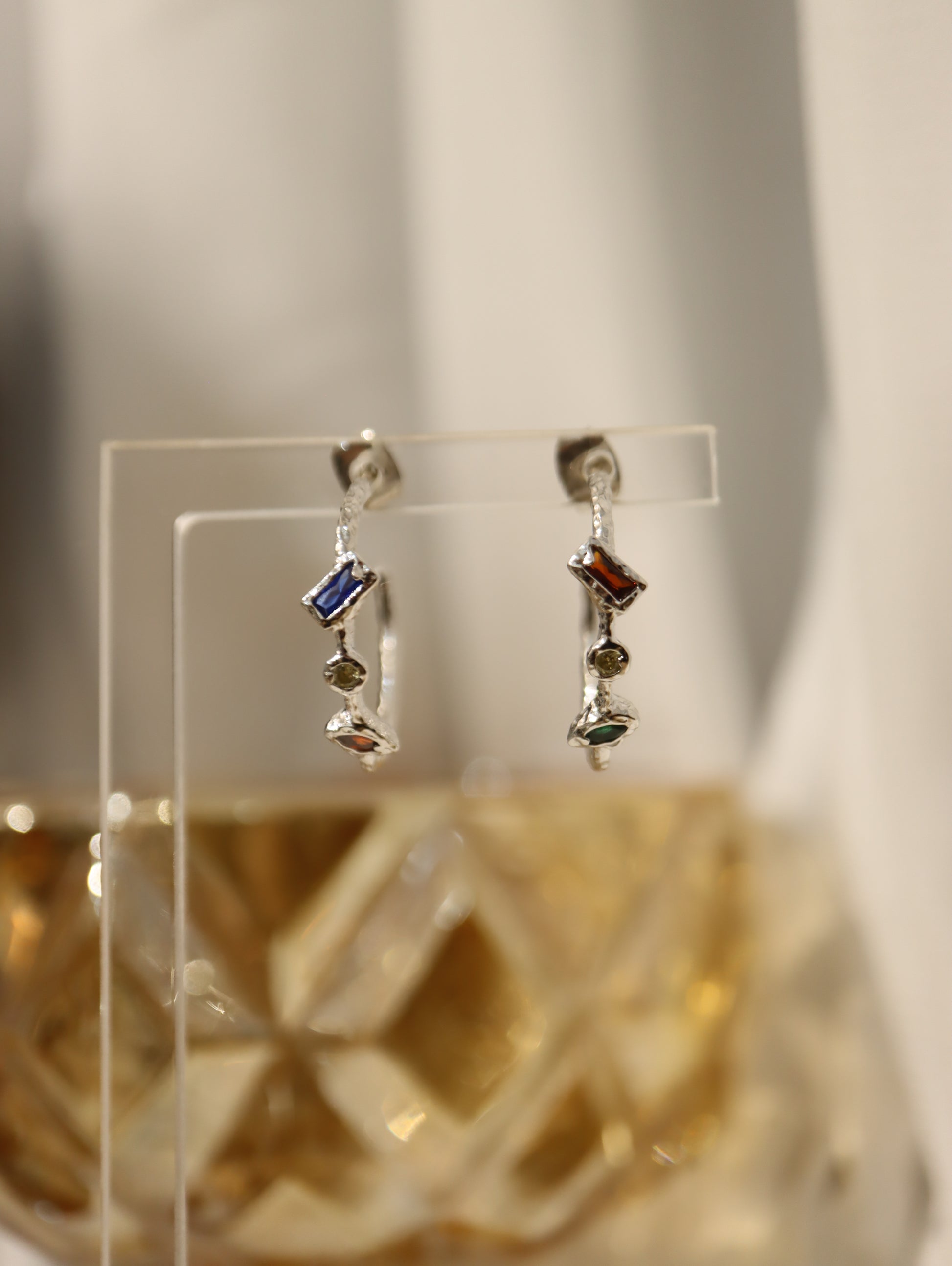 925 Silver multi-color cz hoop earrings