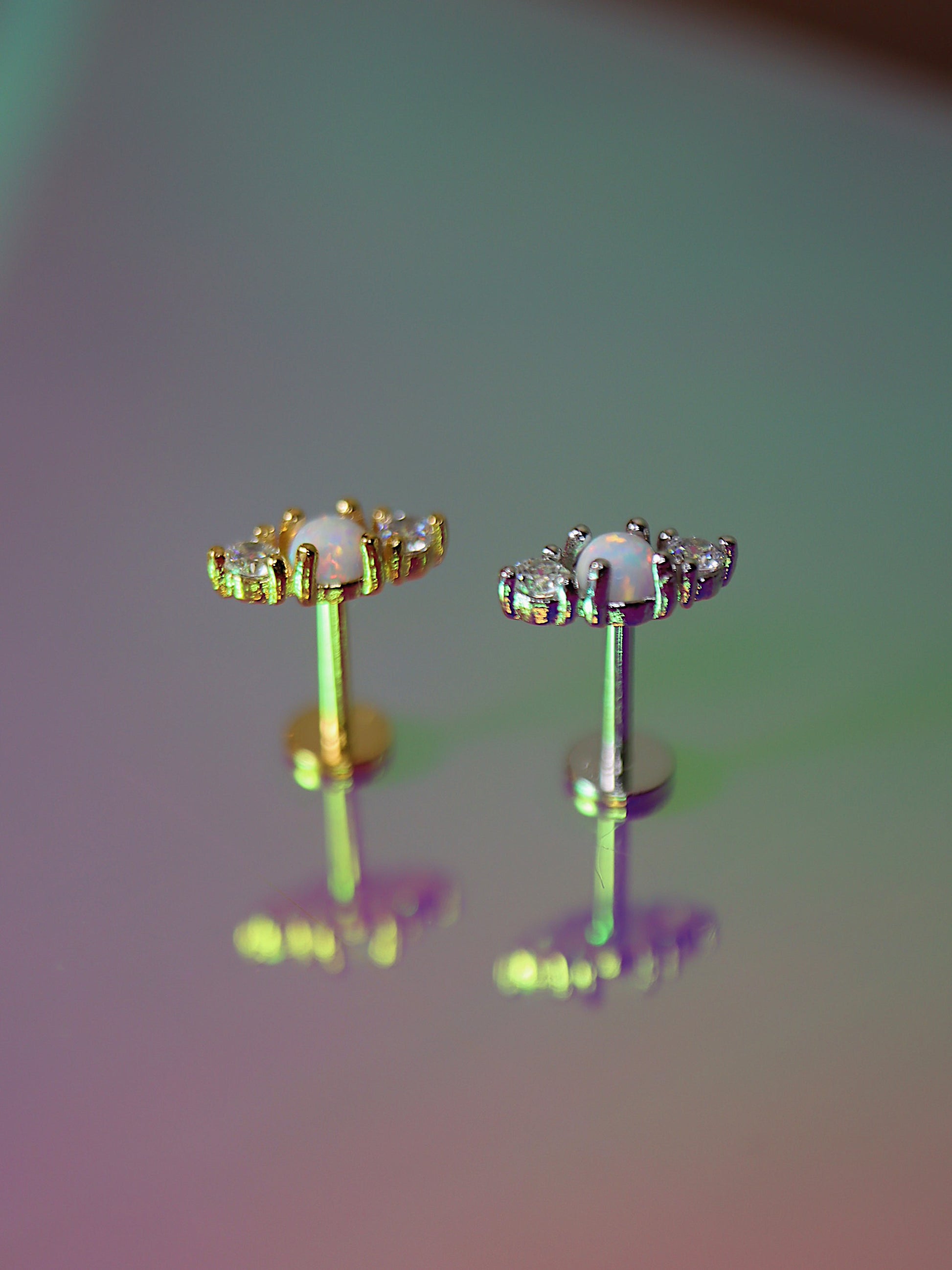 Opal cz bar screw flat back earring