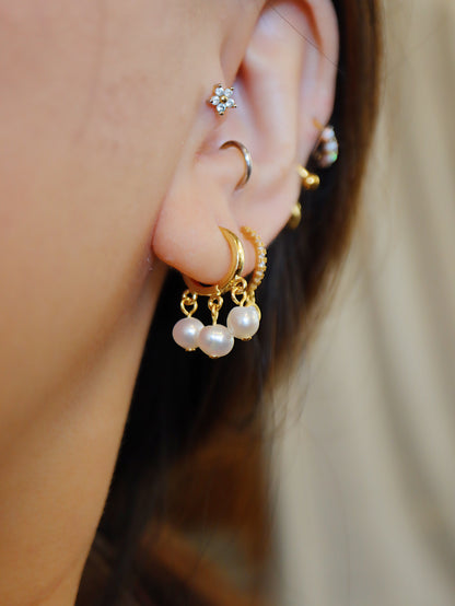 Triple pearl brass earrings