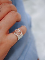 Handcrafted Hollow heart band  925 silver pinky / midi ring