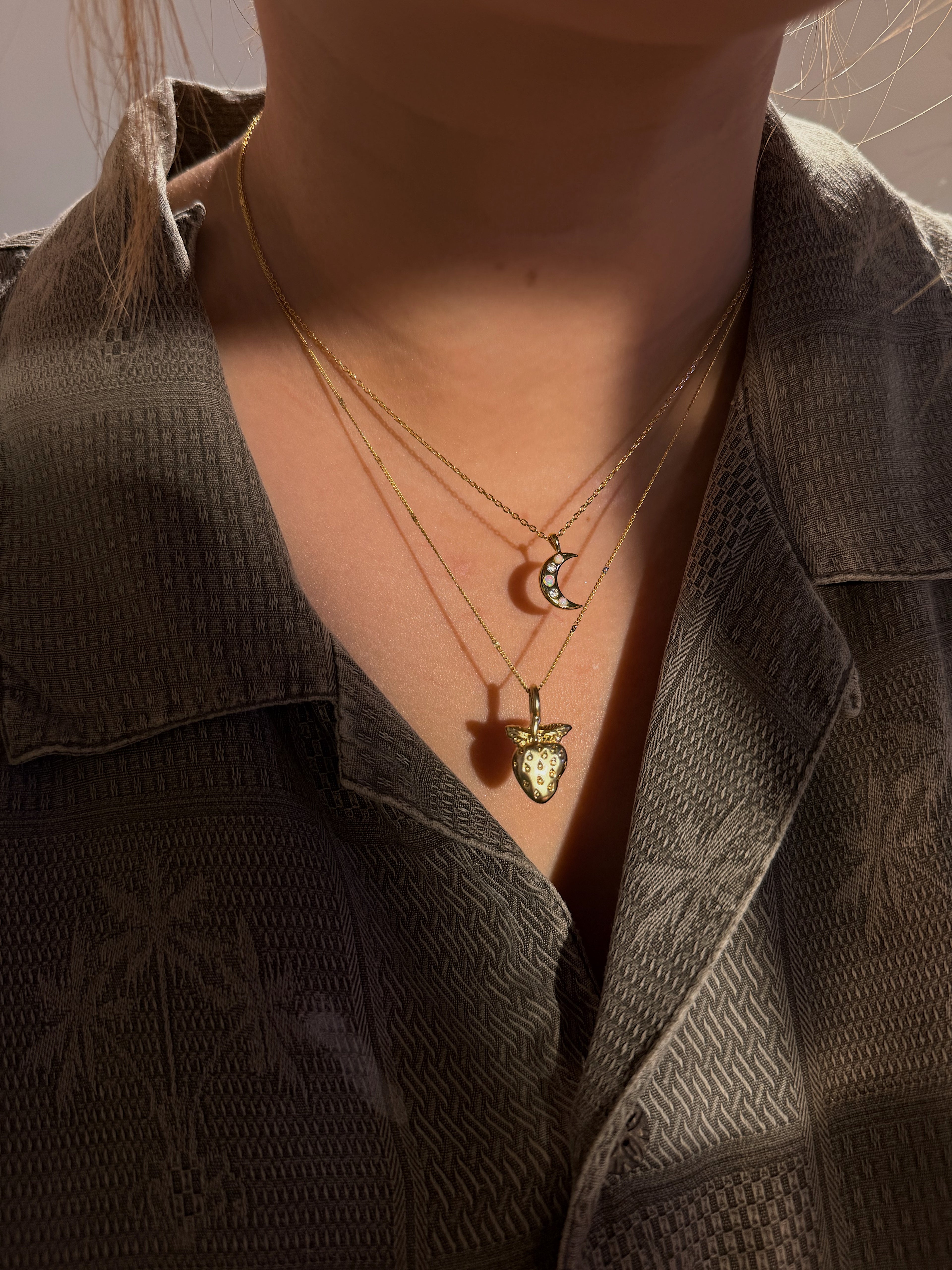 Crescent cz and opal necklace