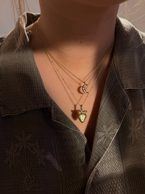 Crescent cz and opal necklace