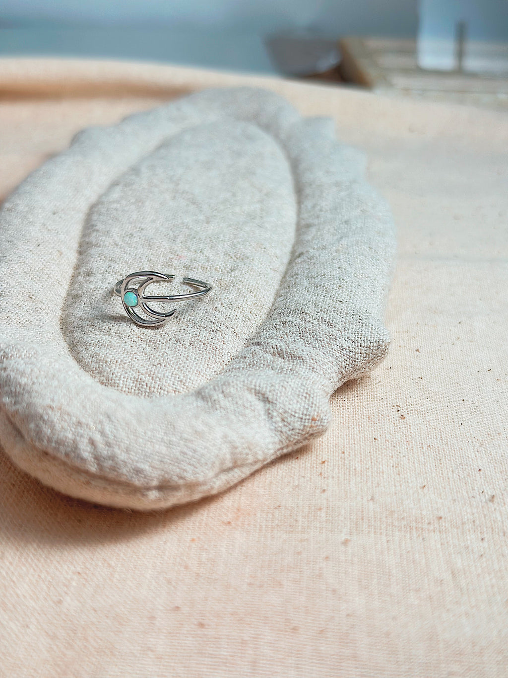 Crescent moon outline opal ring