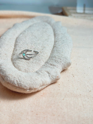 Crescent moon outline opal ring