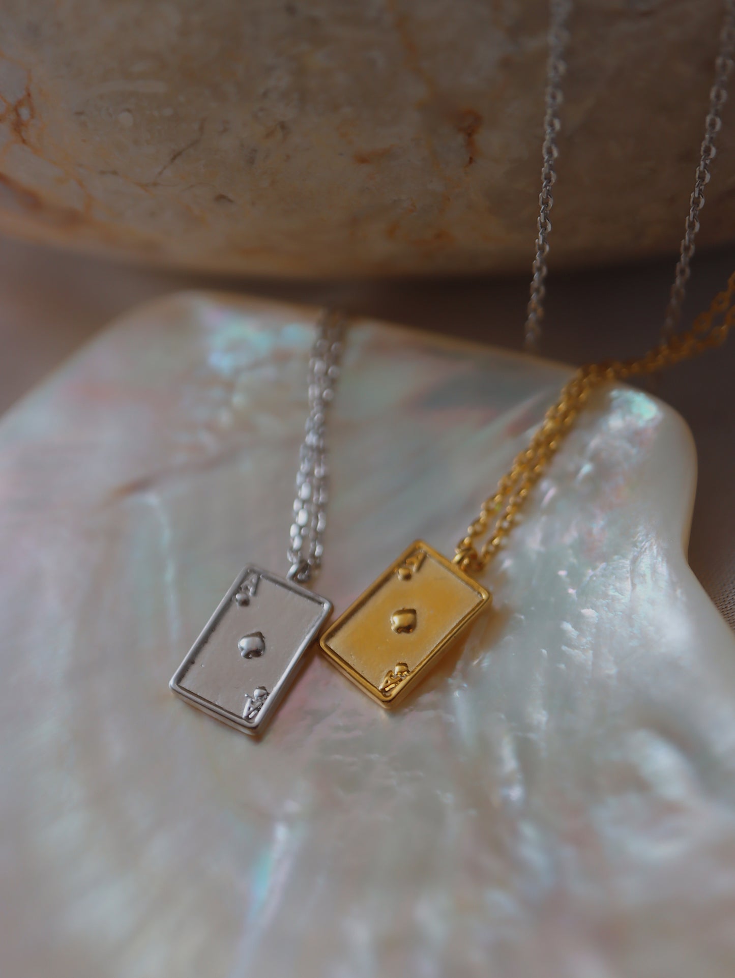 Poker ace brass necklace