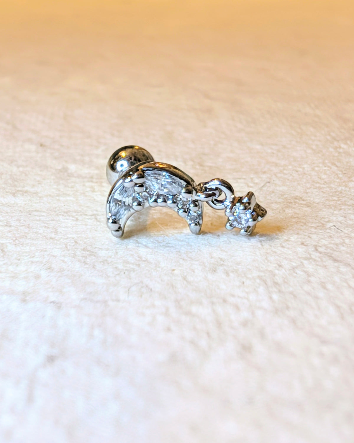 Crescent moon drop star cz surgical steel stud piercing (1pc)