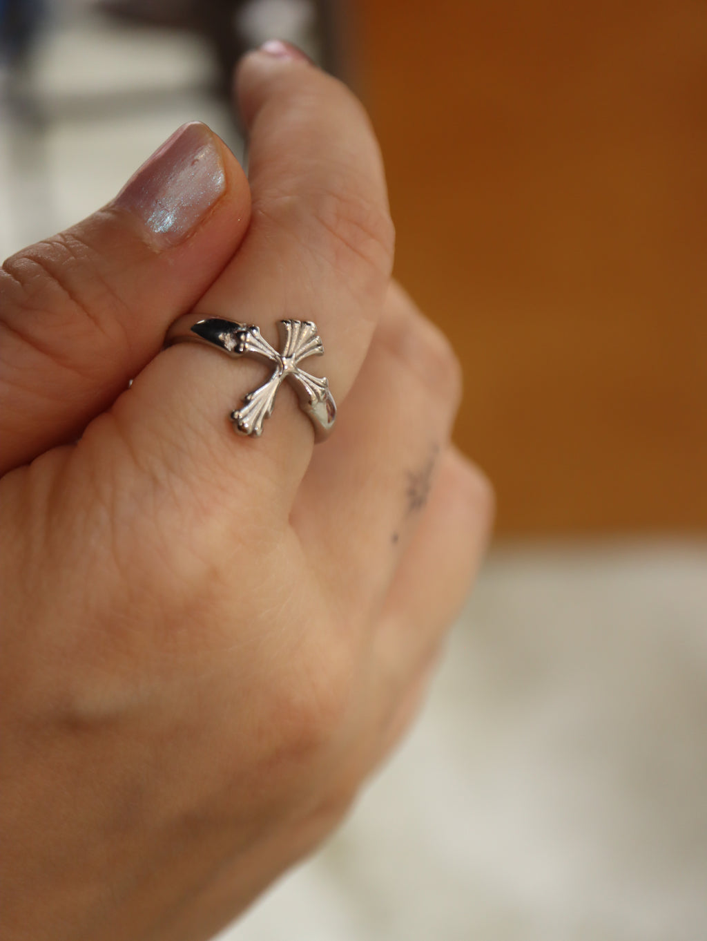 Cross stainless steel ring