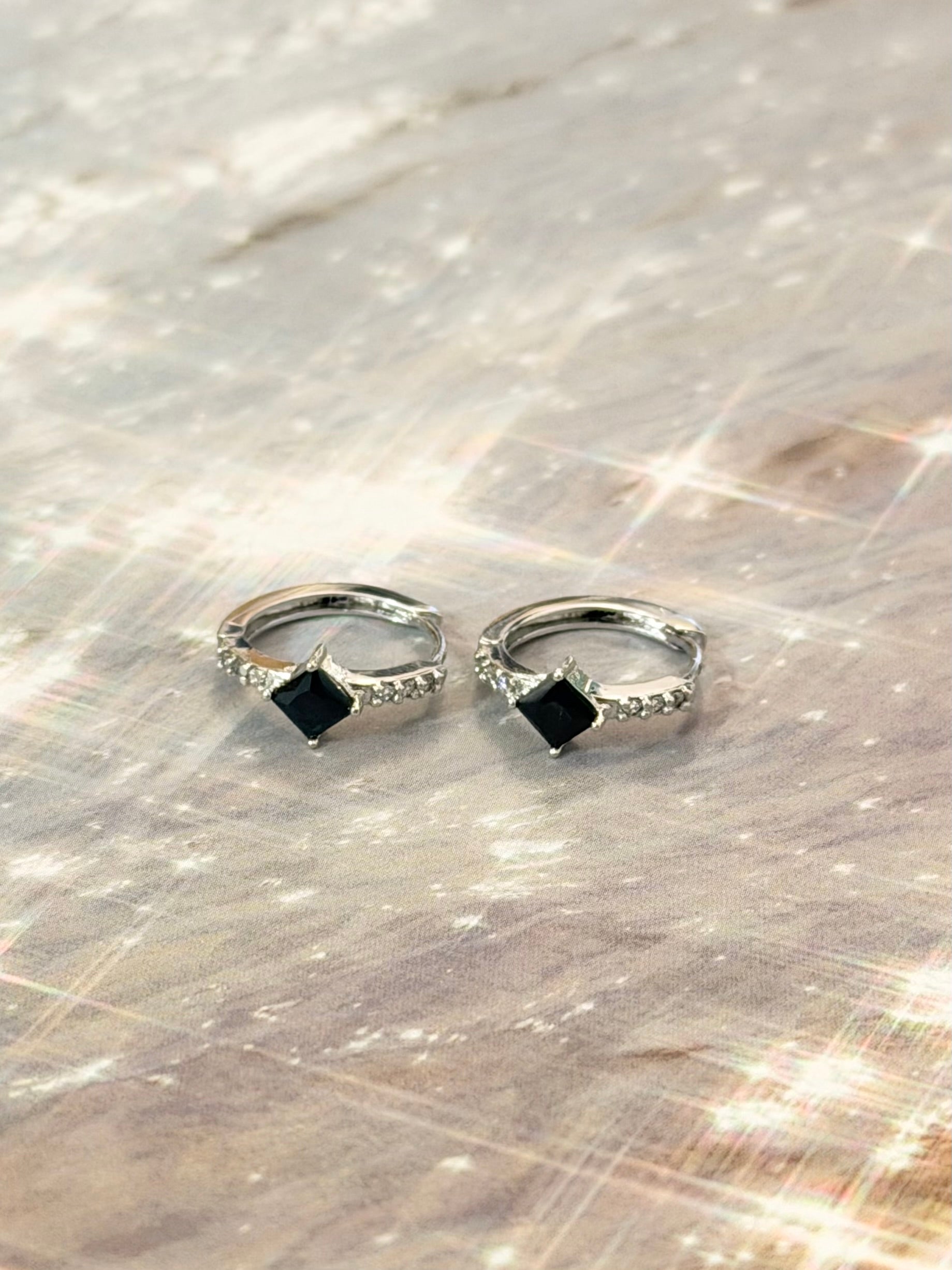 Black cz 95 silver hinged hoop earrings 2