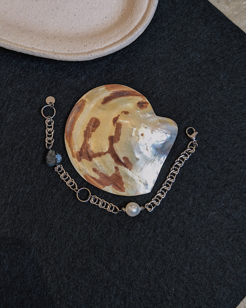 Heart & pearl stainless steel bracelet