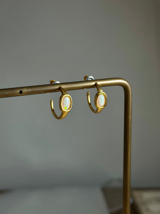 Oval opal hoop earrings