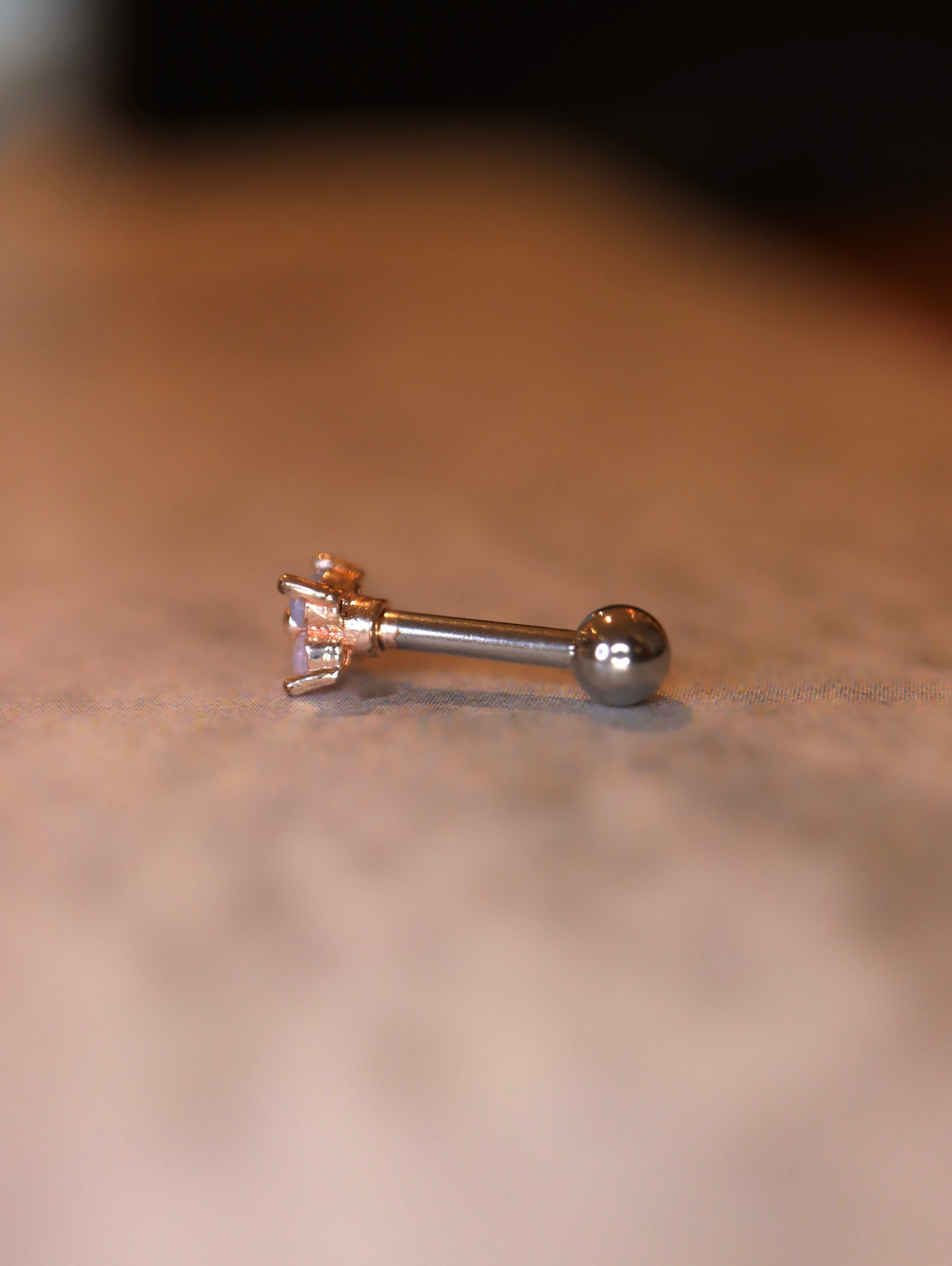Tiny Faux Opal Petal Stud Piercing Earring (1pc)