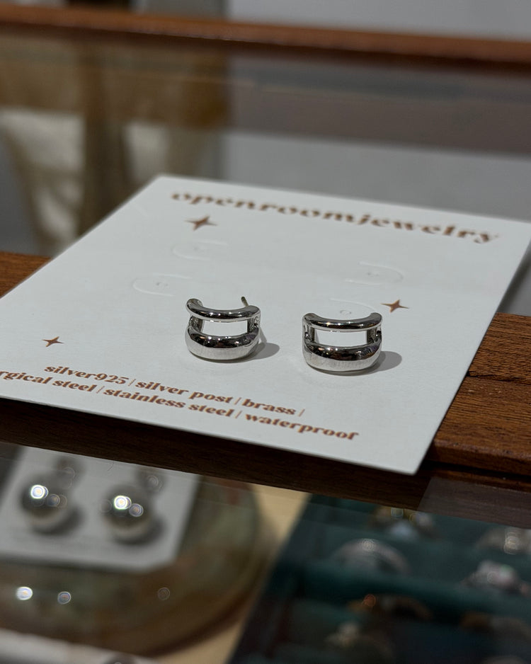 Cuff illusion stud brass earrings