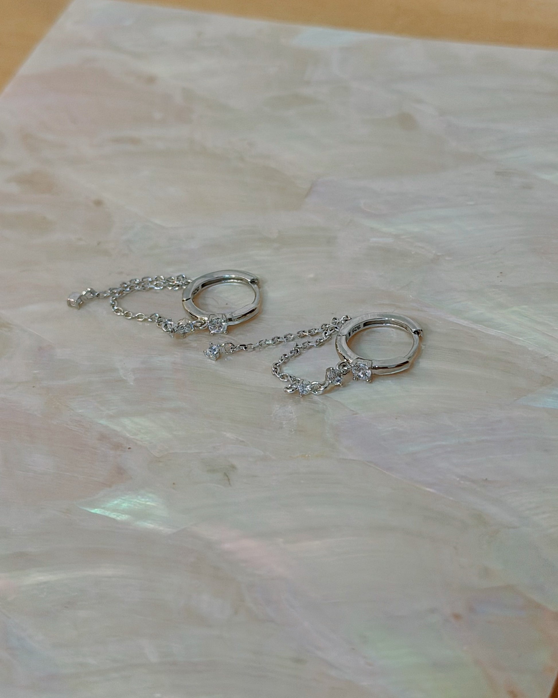 Drop chain cz silver925 earrings
