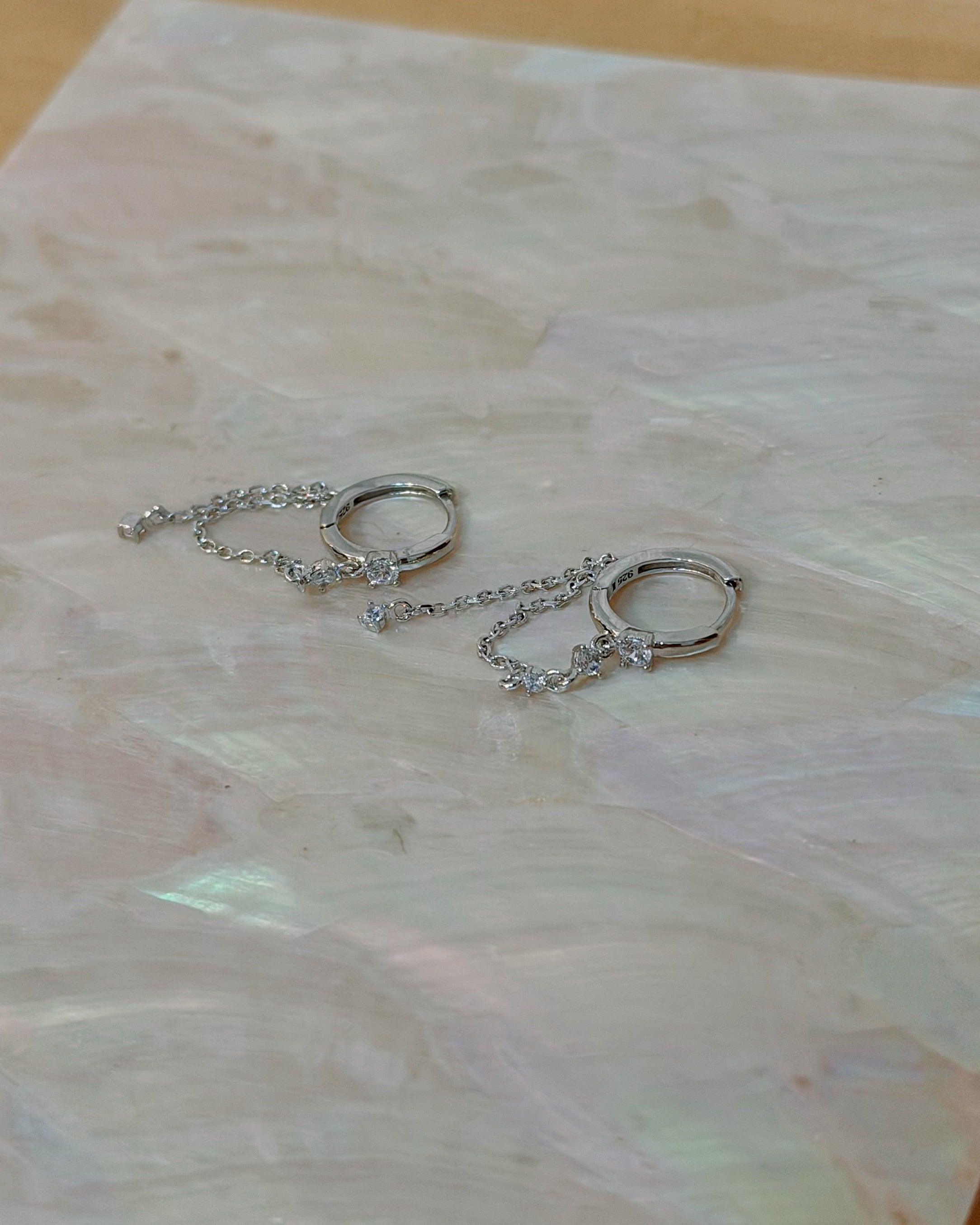 Drop chain cz silver925 earrings