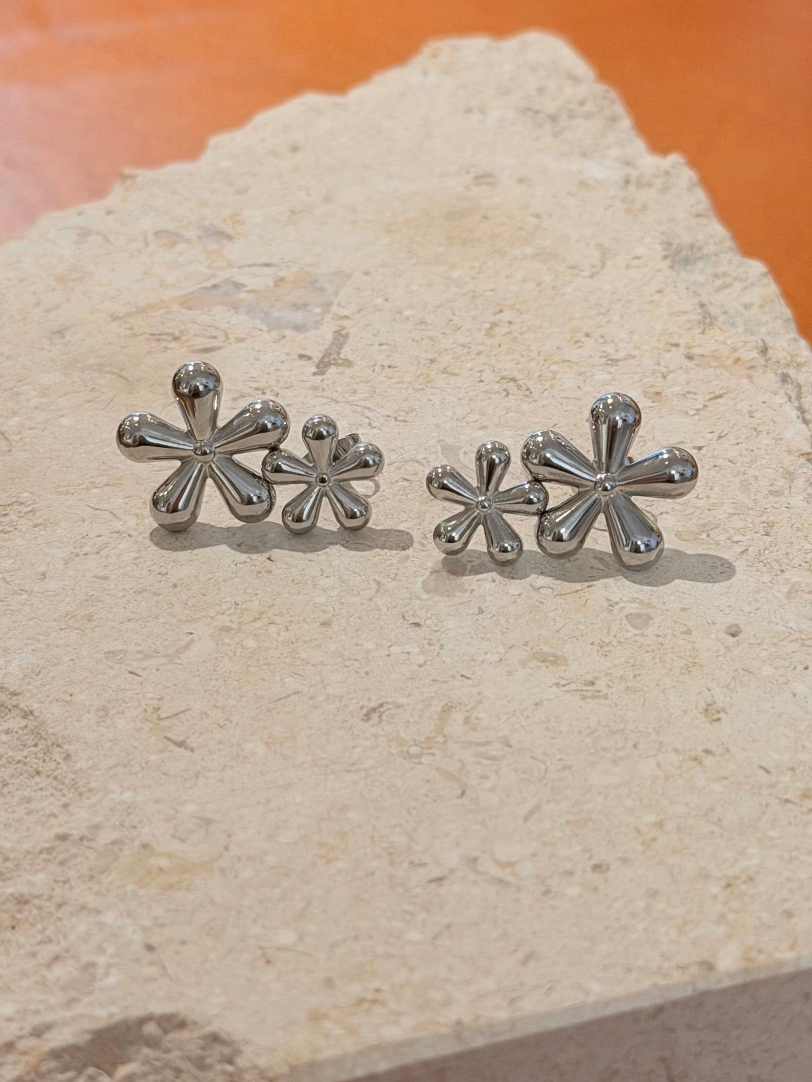 Bloom Double Flower Stud Stainless Steel Earrings
